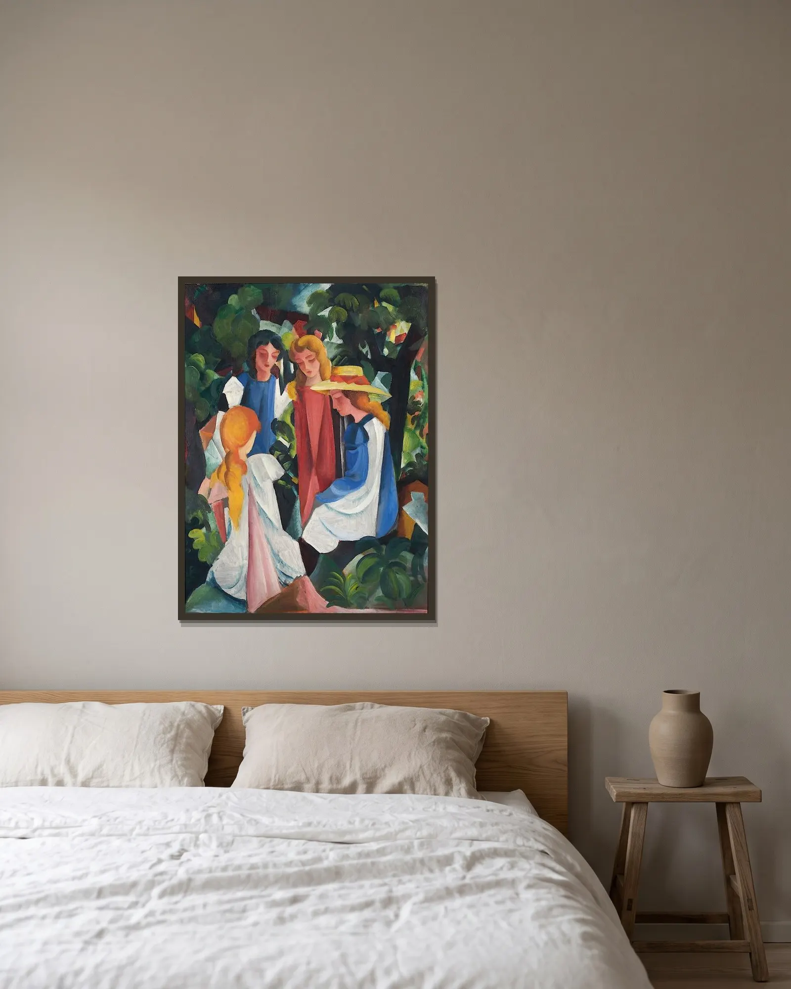 Four Girls av August Macke inramad på en vägg