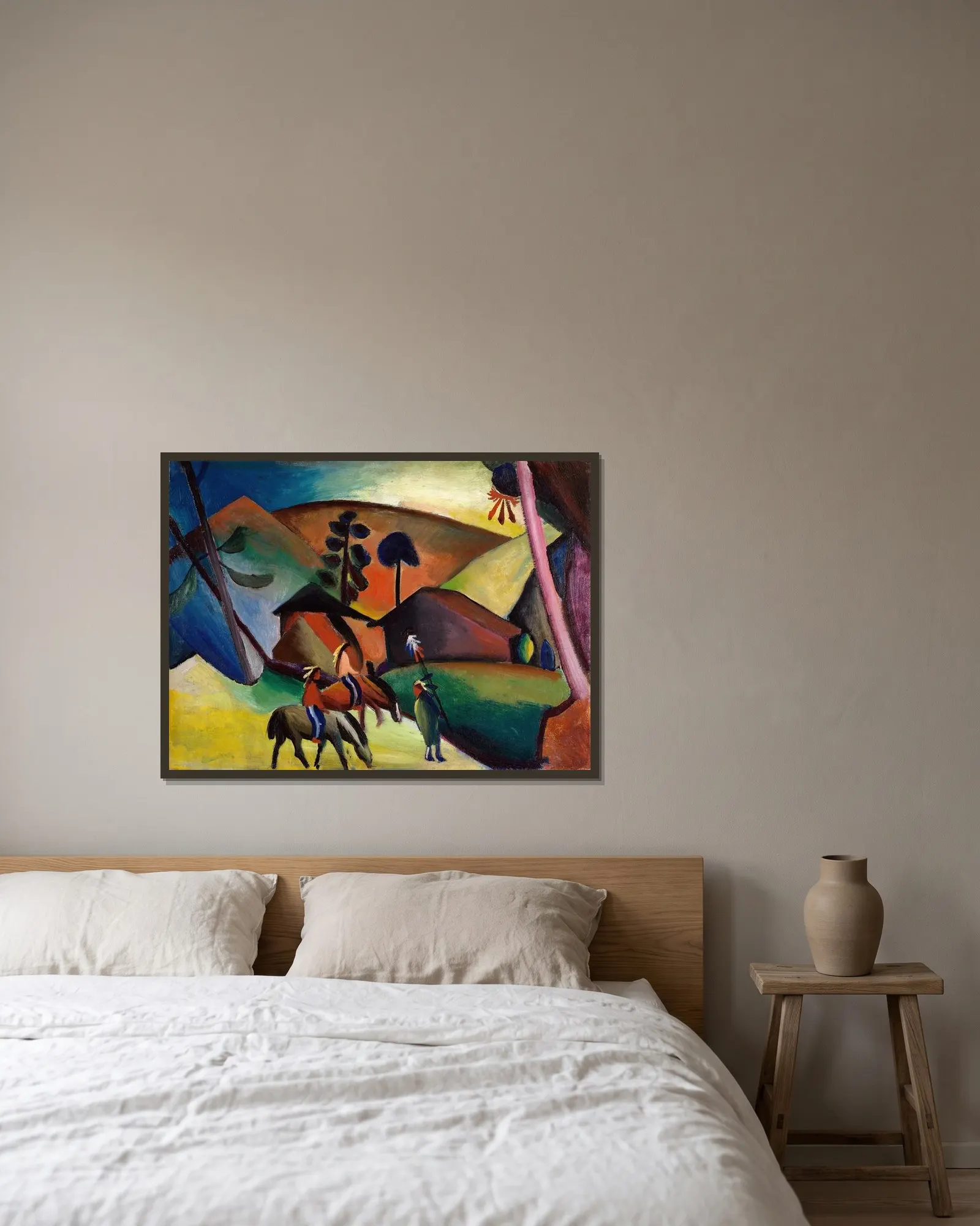 Indians on Horses av August Macke inramad på en vägg