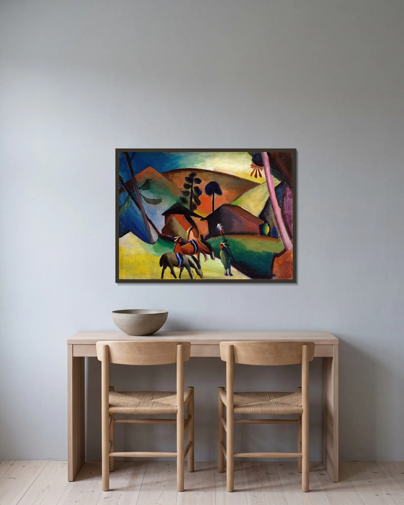 Indians on Horses av August Macke inramad på en vägg