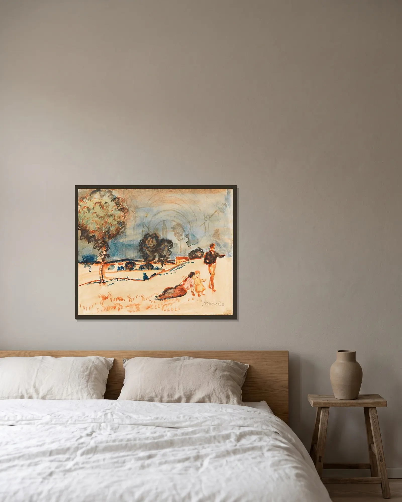 Landpartie av August Macke inramad på en vägg