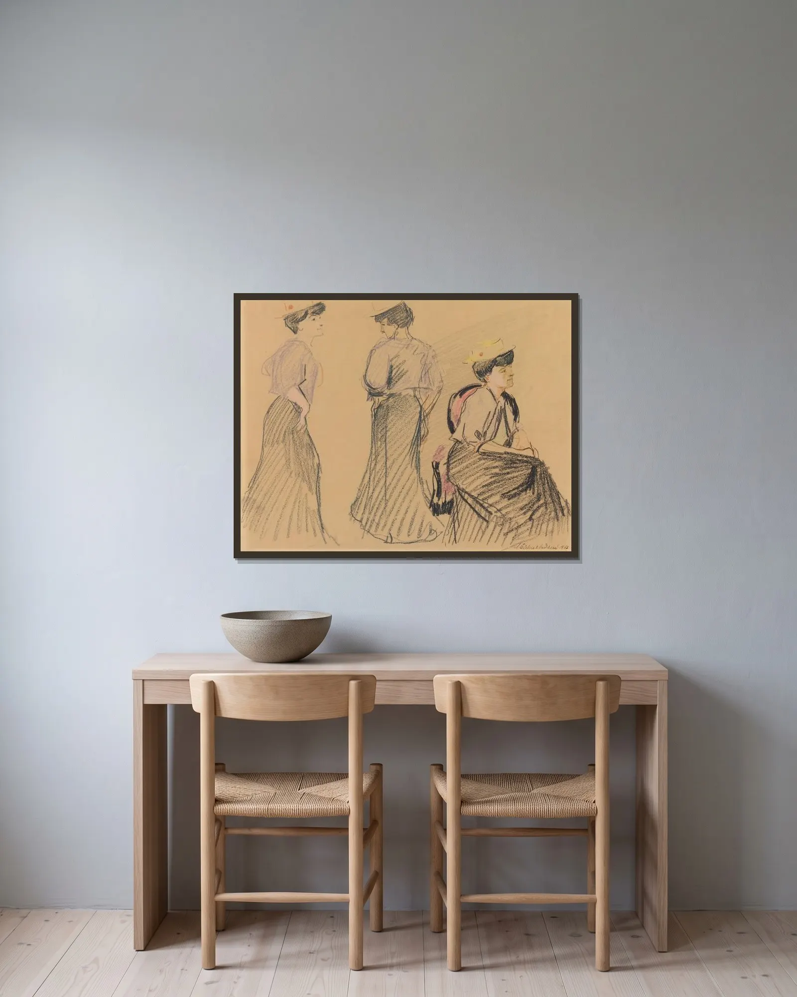 Mädchenstudien I av August Macke inramad på en vägg