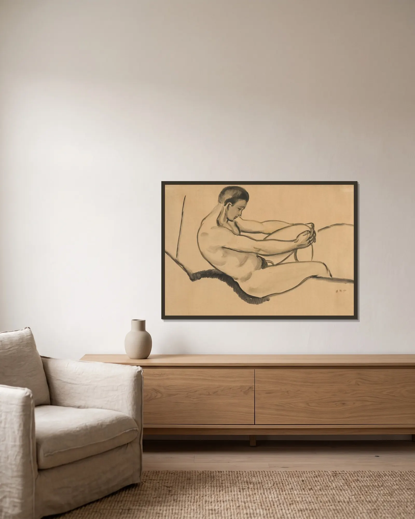 Male Nude av August Macke inramad på en vägg