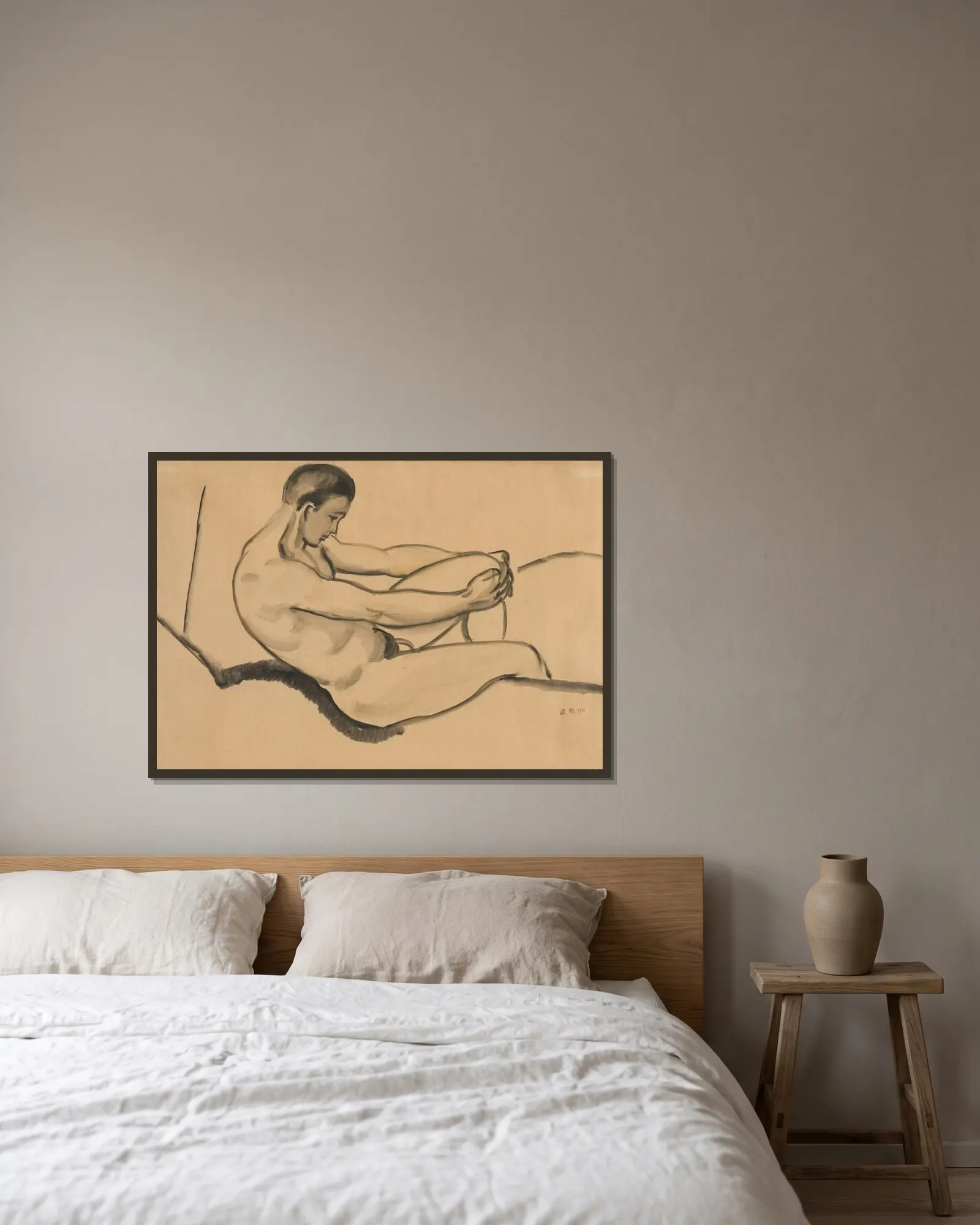 Male Nude av August Macke inramad på en vägg