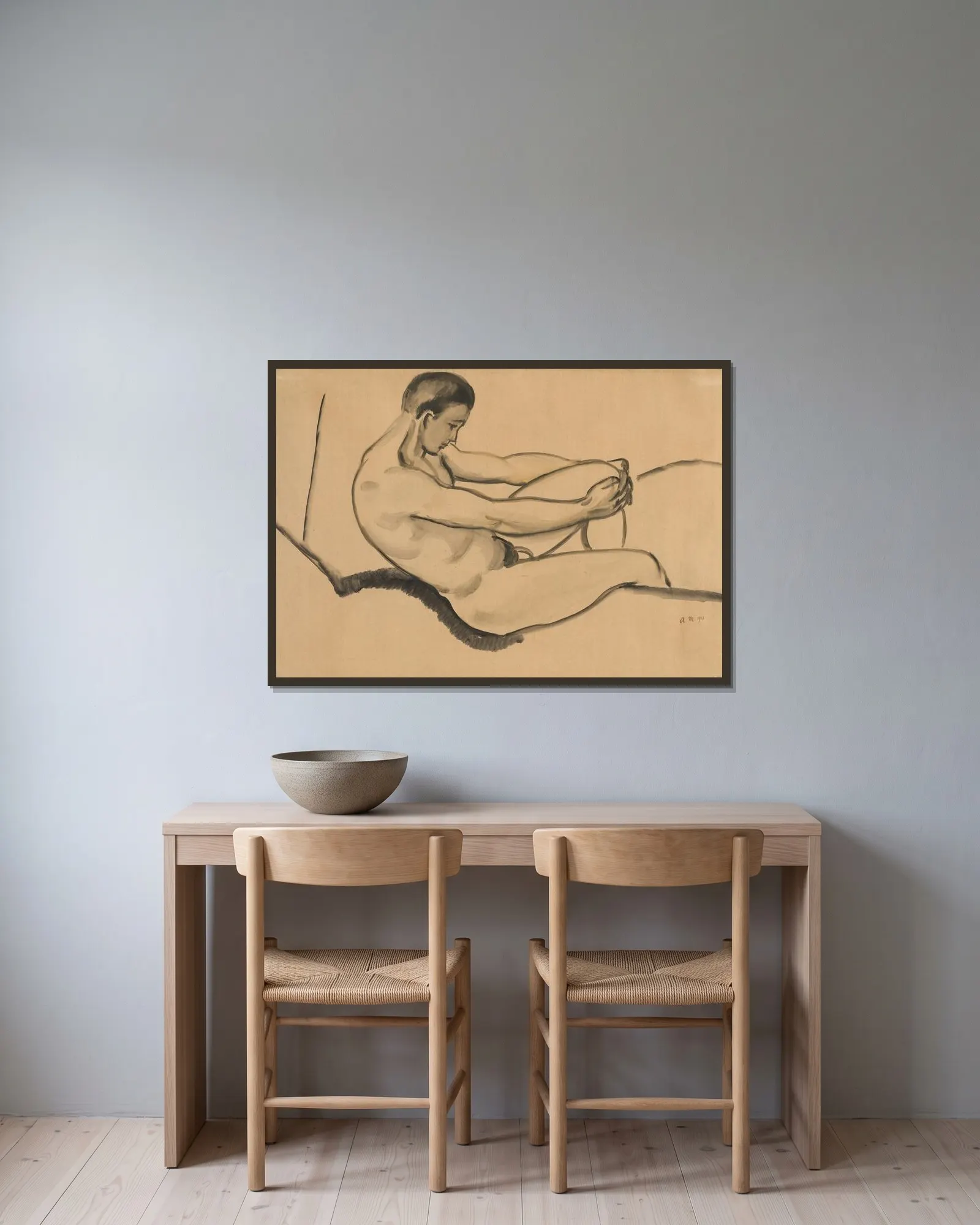 Male Nude av August Macke inramad på en vägg