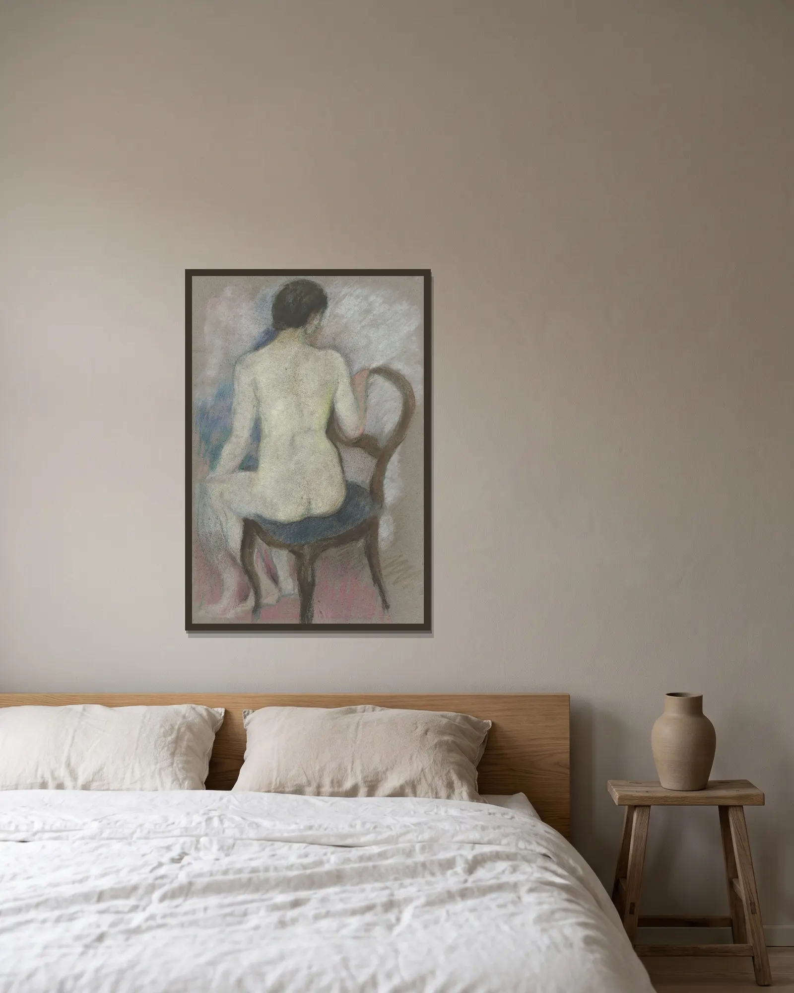 Nude on chair av August Macke inramad på en vägg