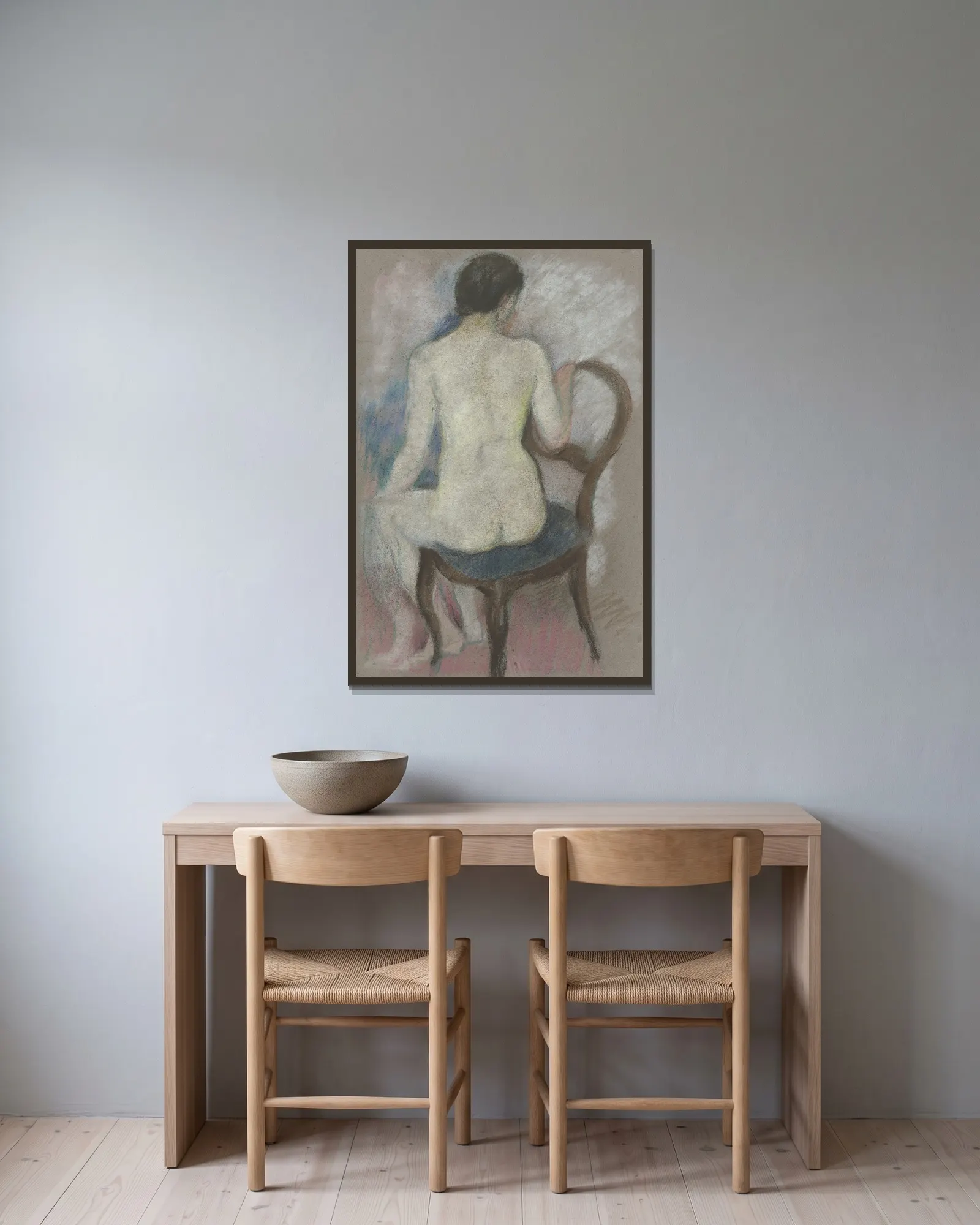 Nude on chair av August Macke inramad på en vägg