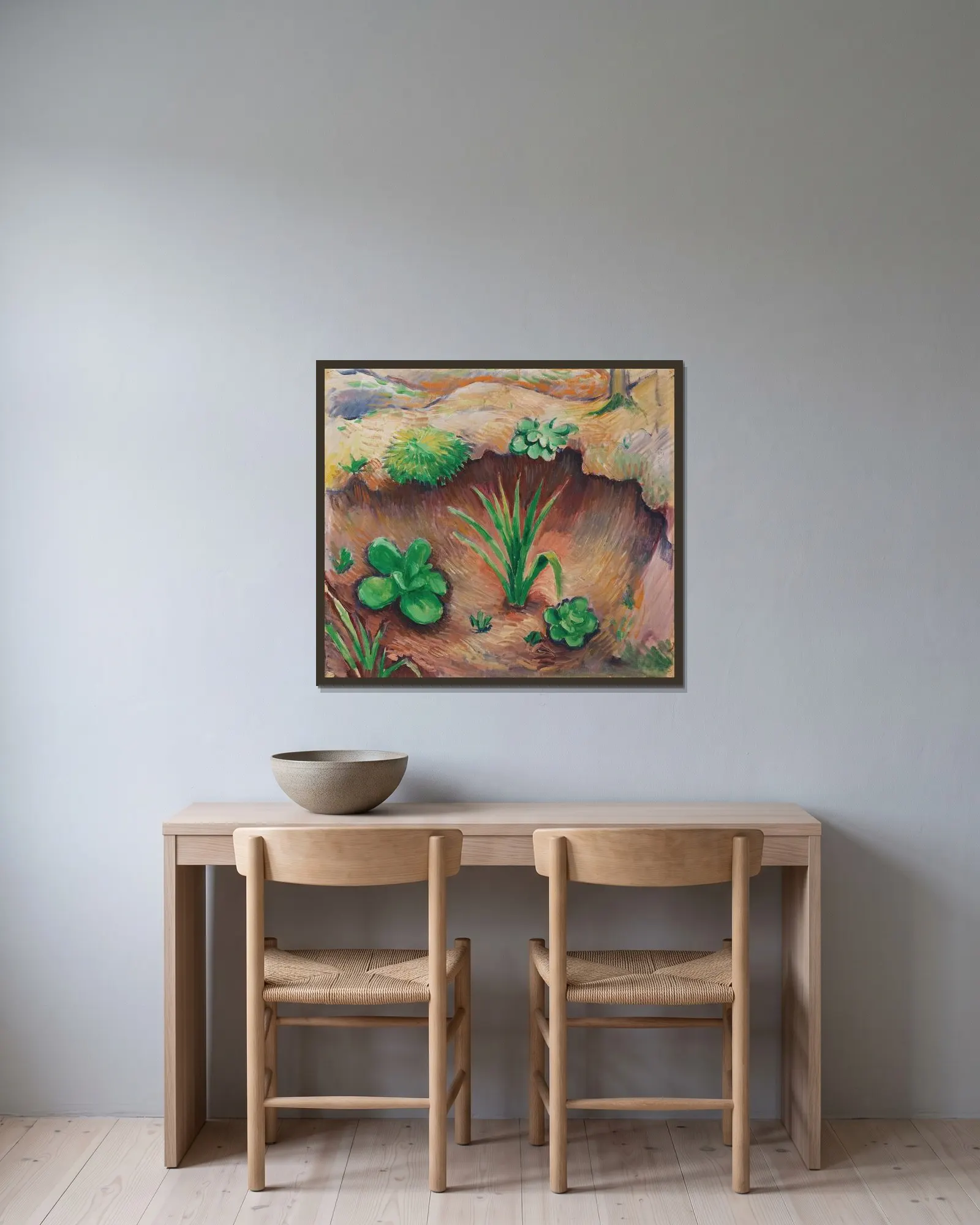 Pflänzchen im Wald av August Macke inramad på en vägg