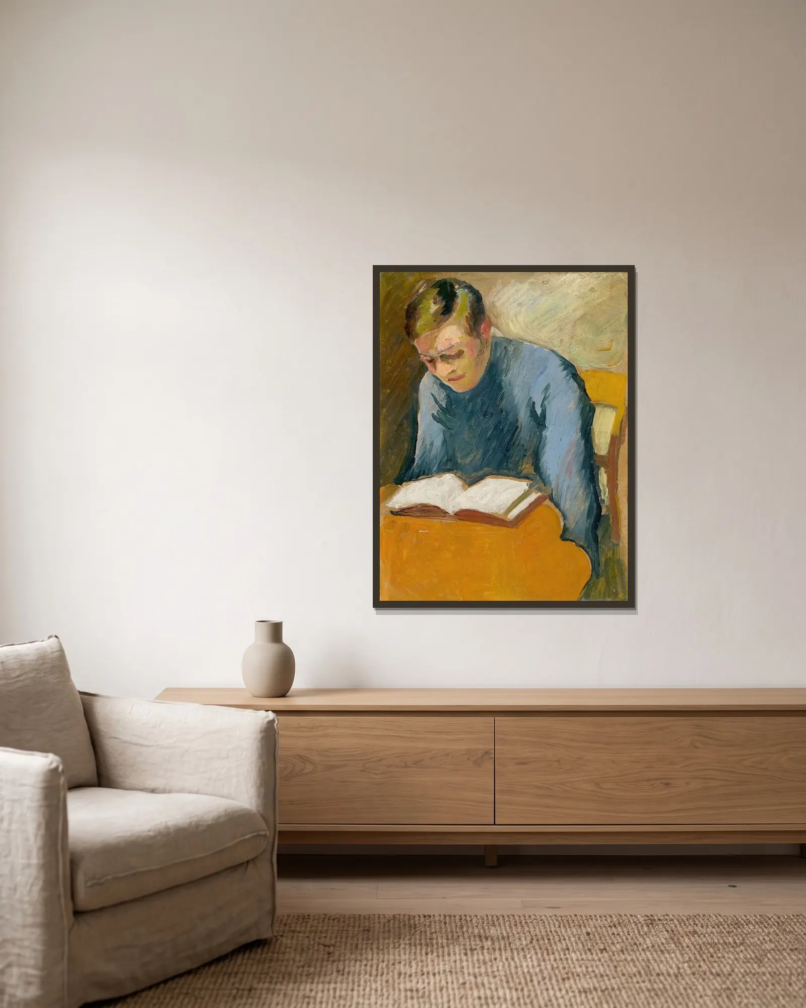 Porträt Helmuth Macke av August Macke inramad på en vägg
