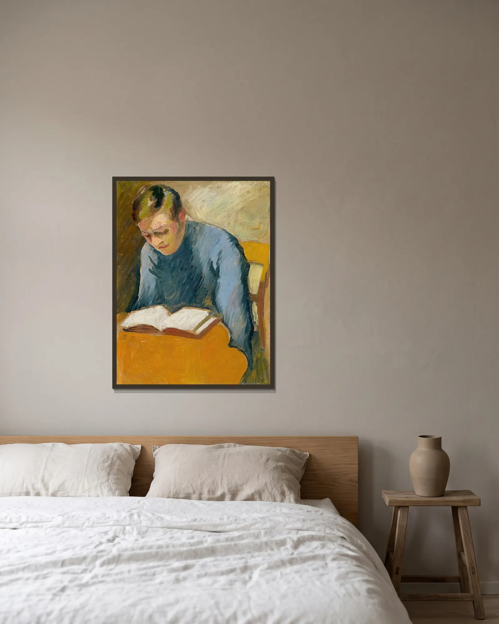Porträt Helmuth Macke av August Macke inramad på en vägg