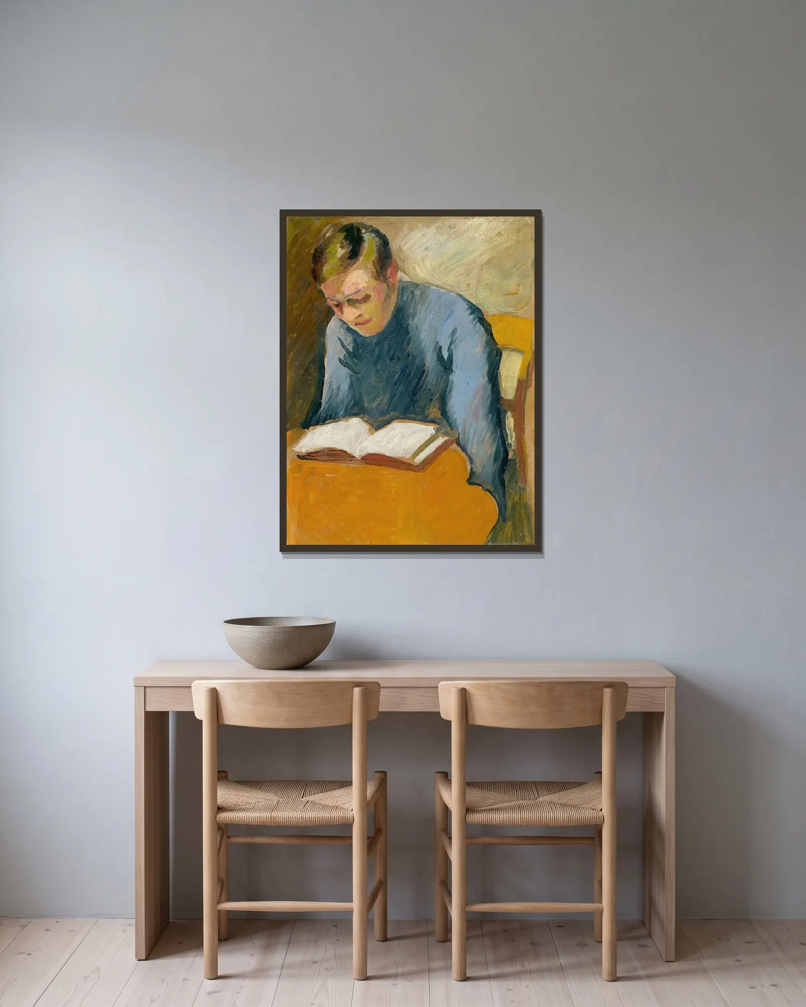 Porträt Helmuth Macke av August Macke inramad på en vägg