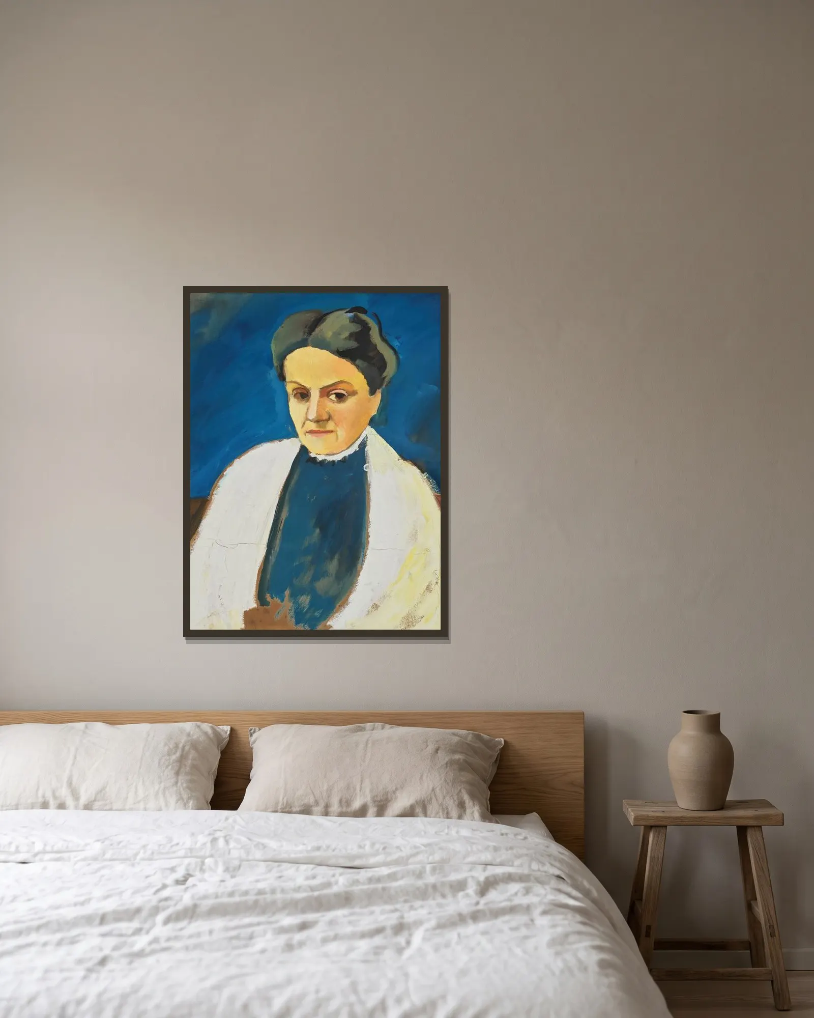 Porträtstudie Sofie Gerhardt av August Macke inramad på en vägg