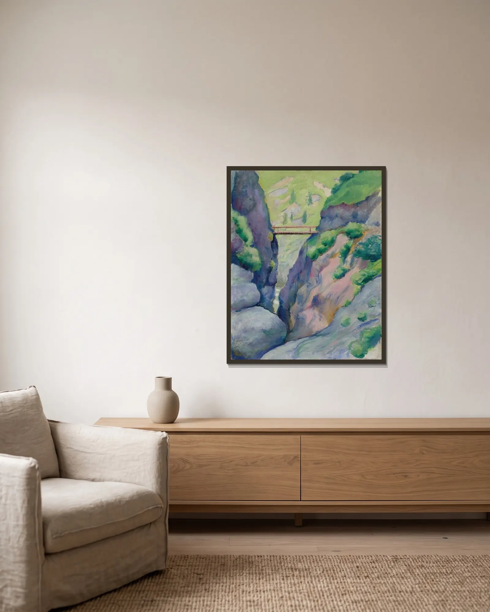 Schlucht in Tegernsee av August Macke inramad på en vägg