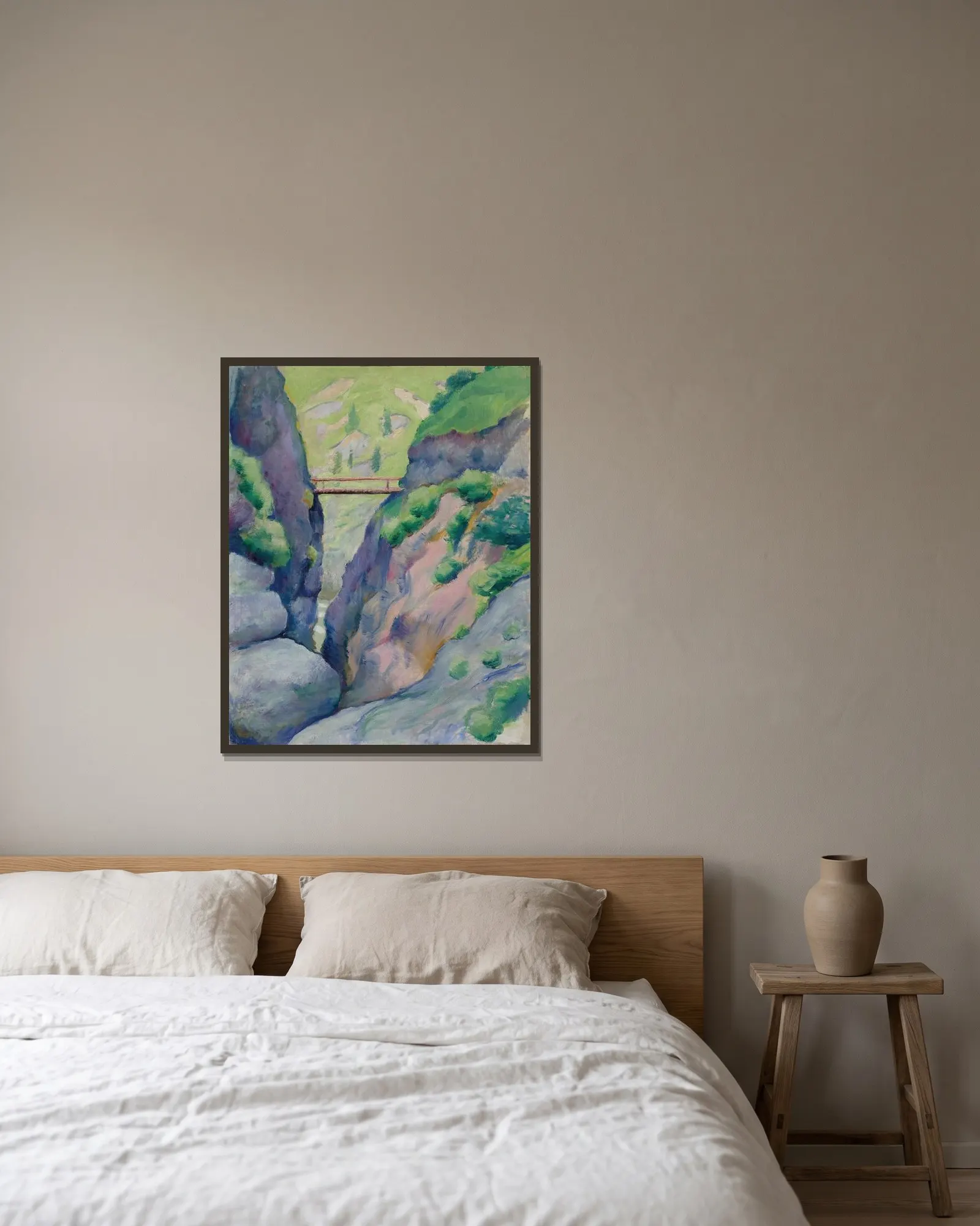 Schlucht in Tegernsee av August Macke inramad på en vägg