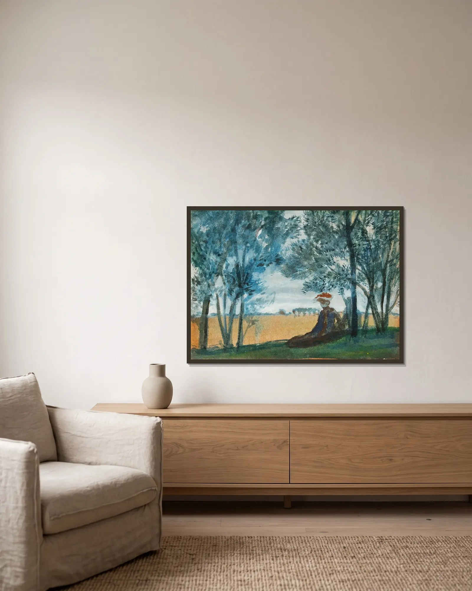 Sitzendes Paar in einer Landschaft av August Macke inramad på en vägg