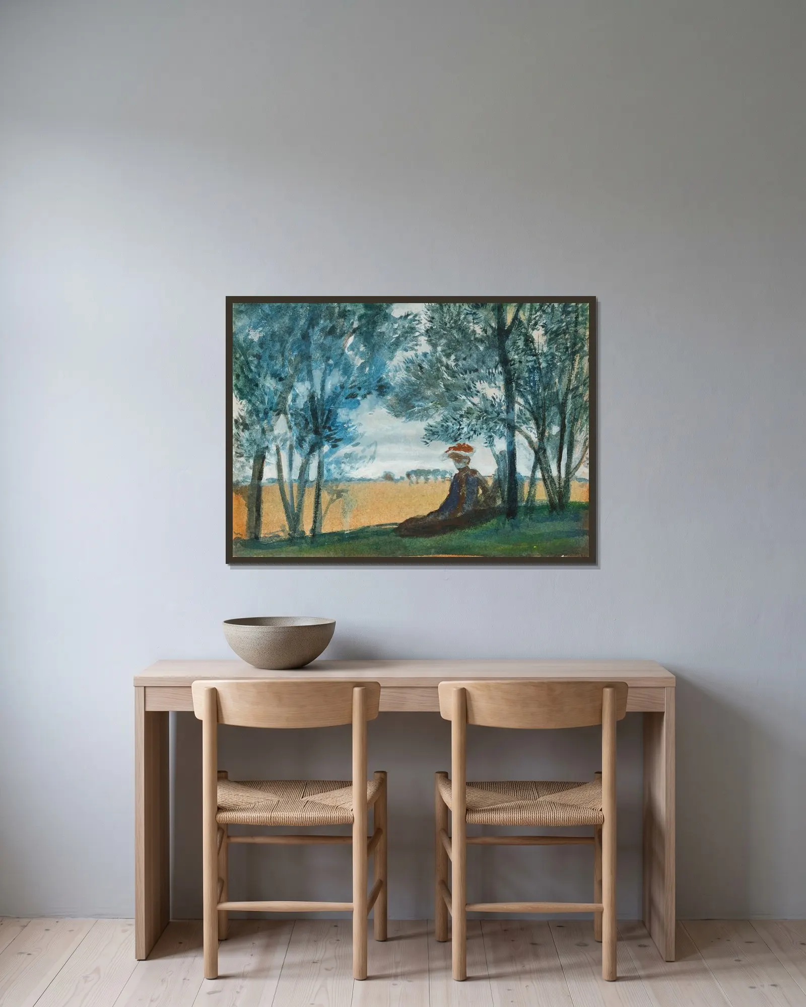 Sitzendes Paar in einer Landschaft av August Macke inramad på en vägg