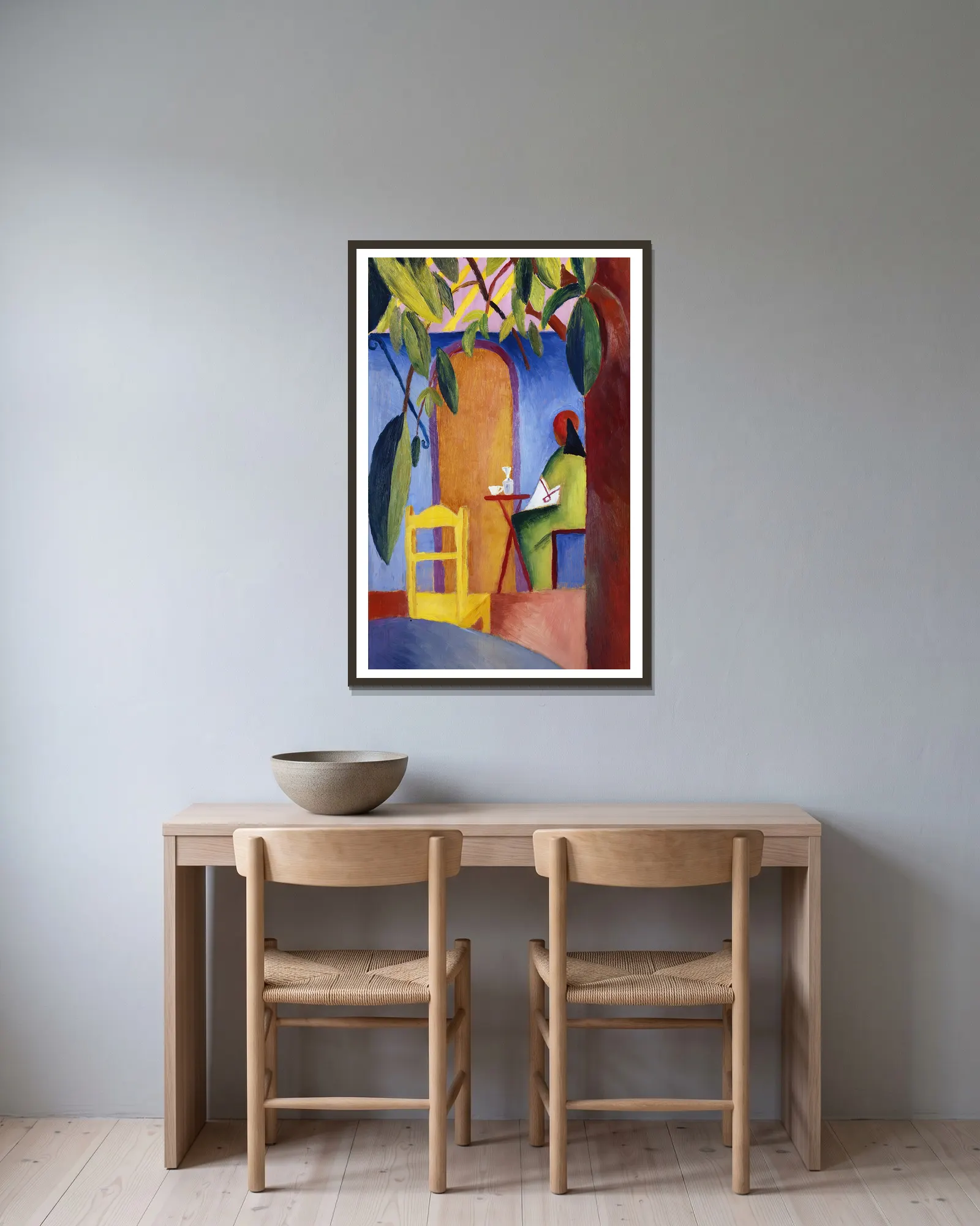 Turkish Café av August Macke inramad på en vägg