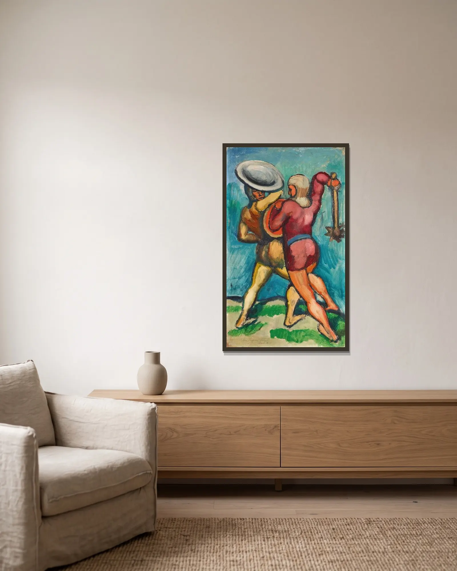 Zwei Kämpfende av August Macke inramad på en vägg
