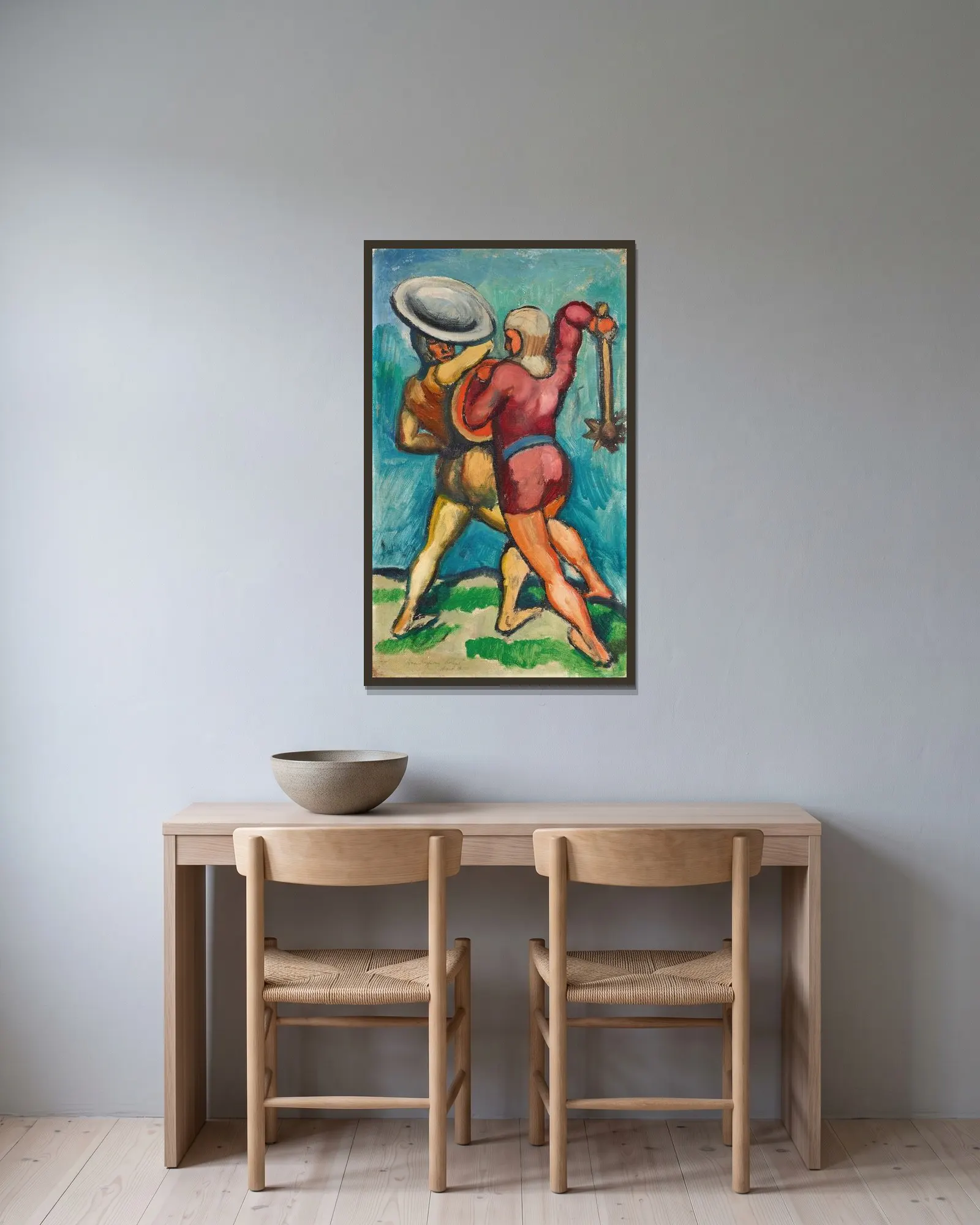 Zwei Kämpfende av August Macke inramad på en vägg