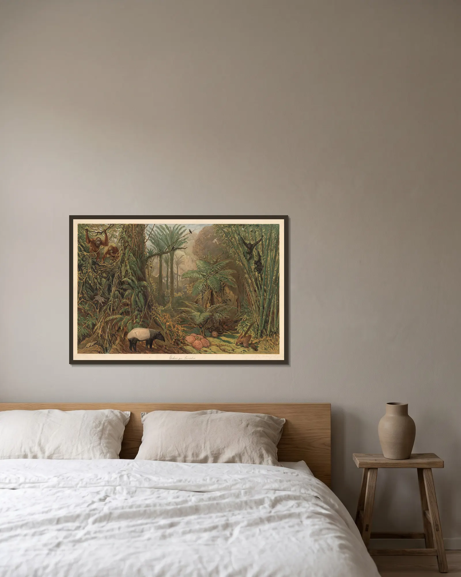 Primeval forest on Sumatra av August Specht inramad på en vägg