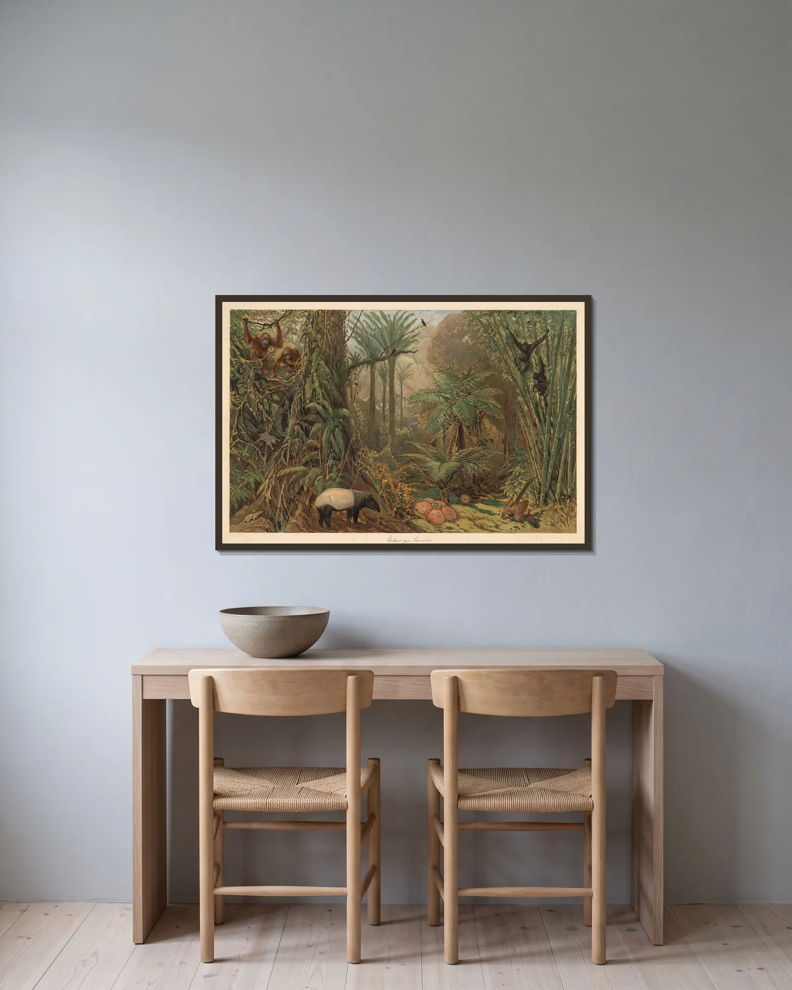 Primeval forest on Sumatra av August Specht inramad på en vägg