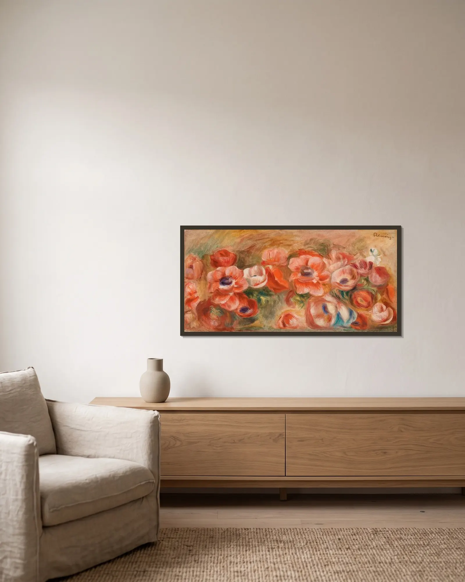 Anemones (Anémones) av Pierre-Auguste Renoir inramad på en vägg
