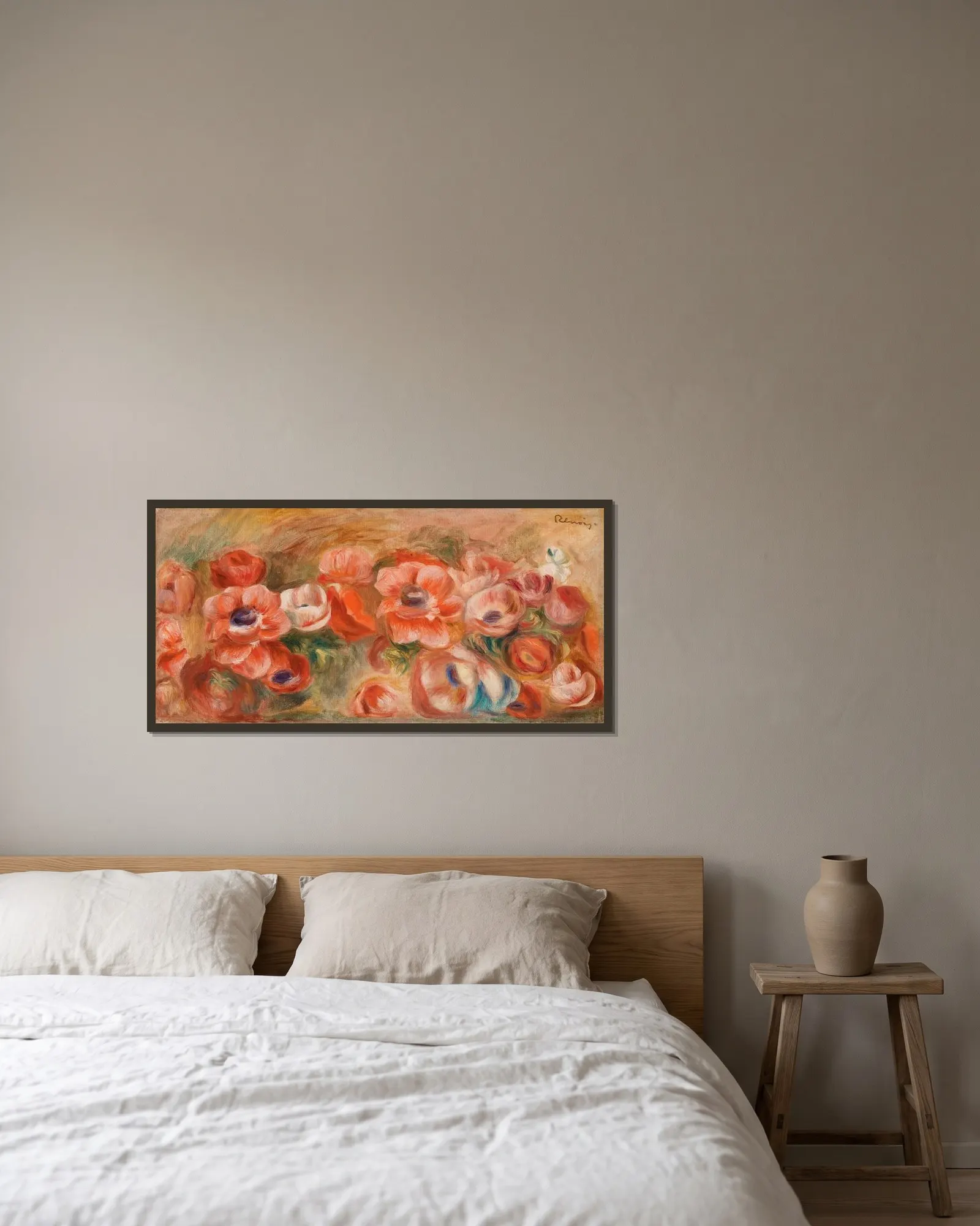 Anemones (Anémones) av Pierre-Auguste Renoir inramad på en vägg
