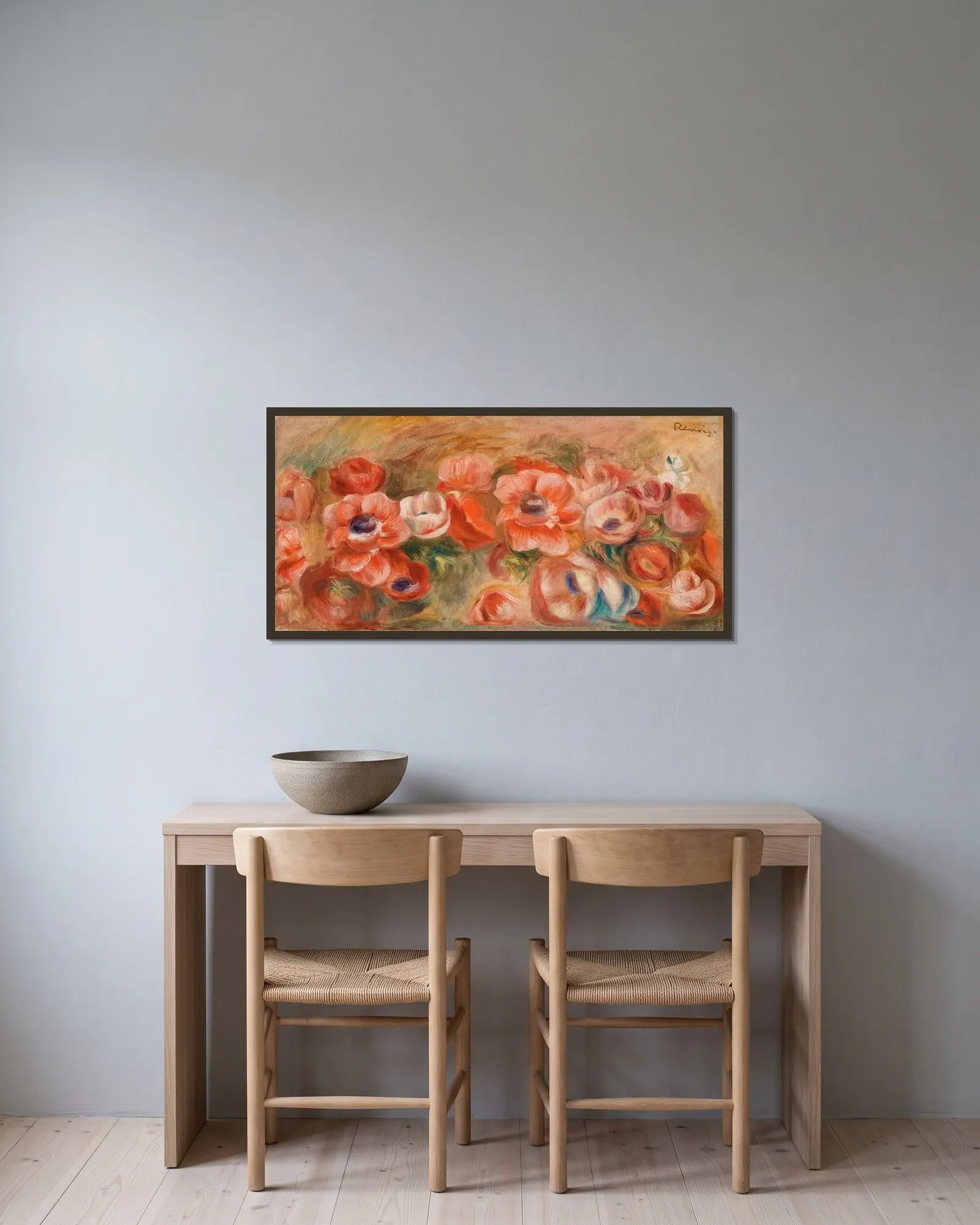 Anemones (Anémones) av Pierre-Auguste Renoir inramad på en vägg