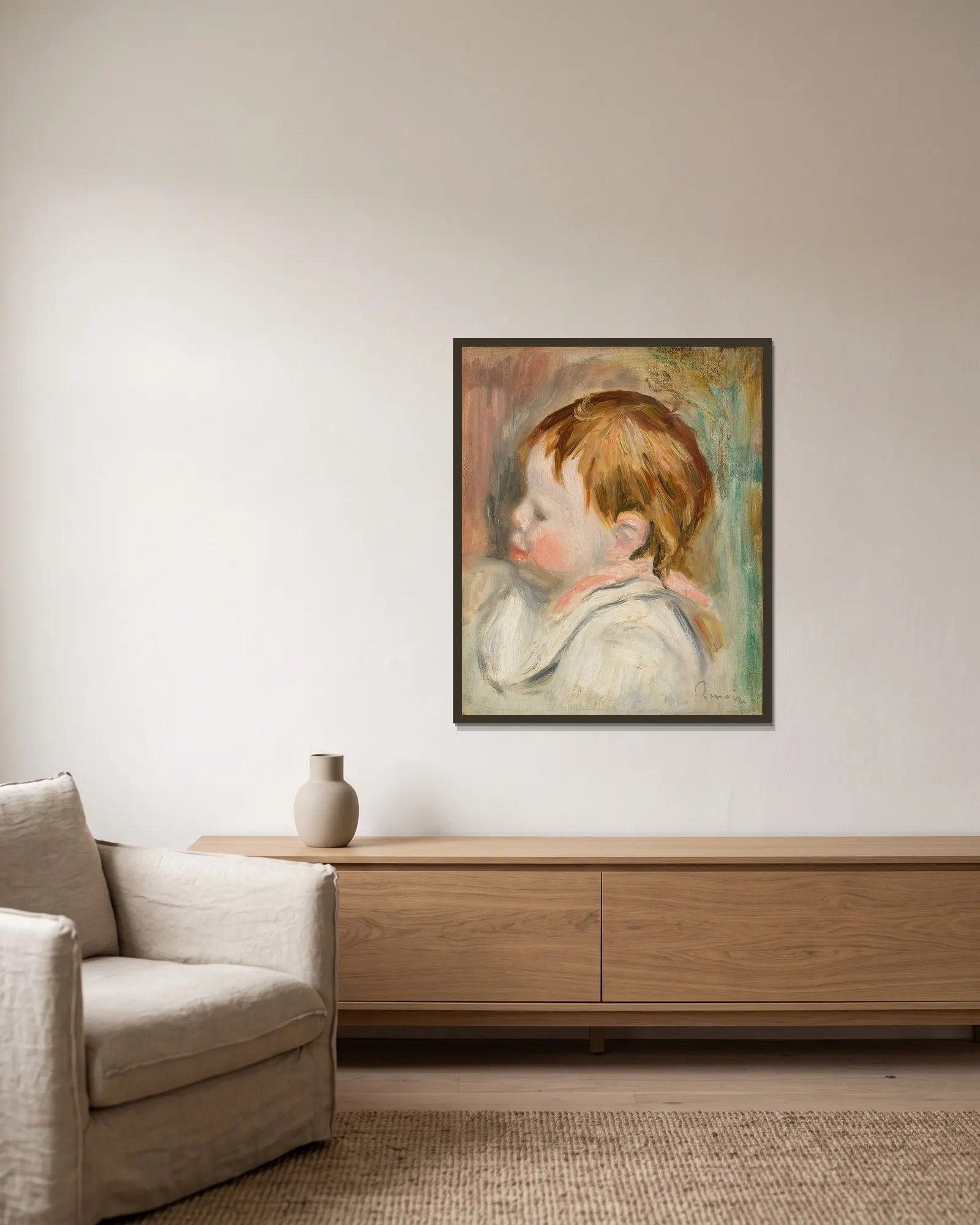 Baby’s Head (Tête d’enfant, profil à gauche) av Pierre-Auguste Renoir inramad på en vägg