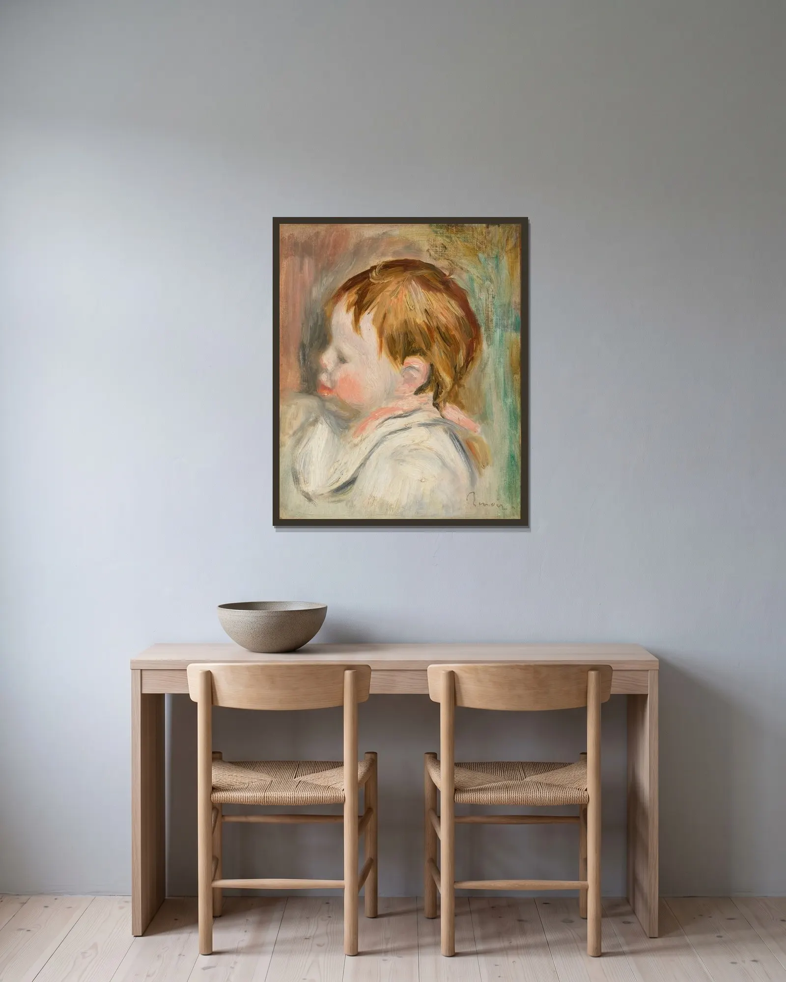 Baby’s Head (Tête d’enfant, profil à gauche) av Pierre-Auguste Renoir inramad på en vägg