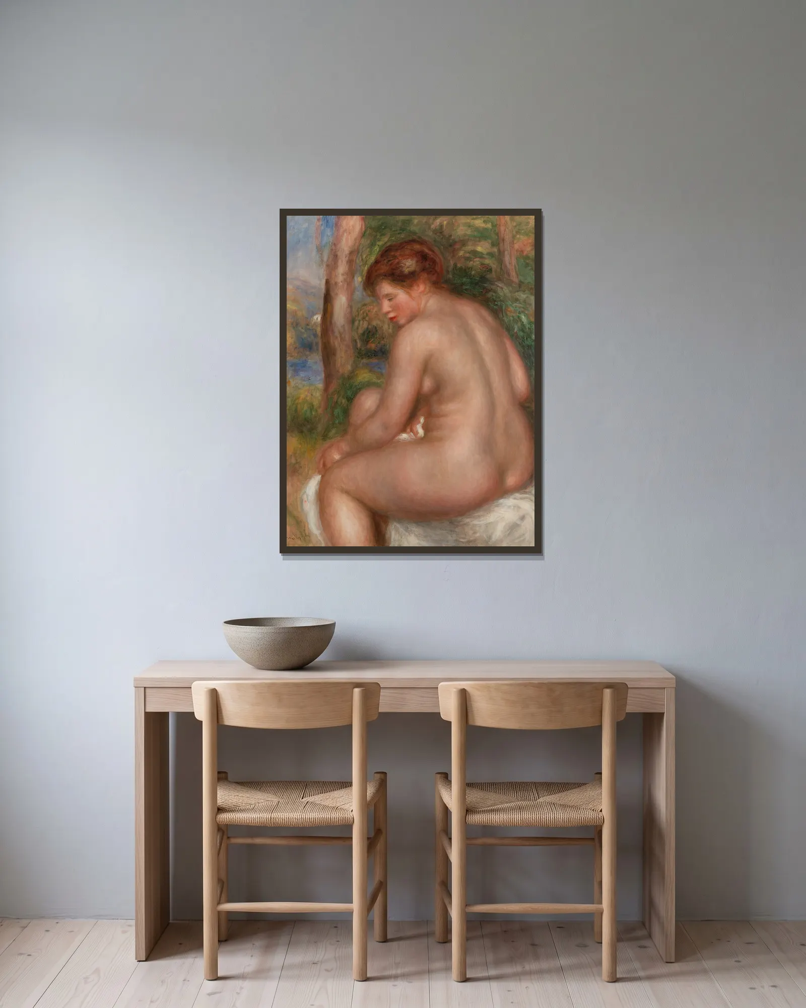 Bather in Three-Quarter View (Baigneuse vue de trois quarts) av Pierre-Auguste Renoir inramad på en vägg
