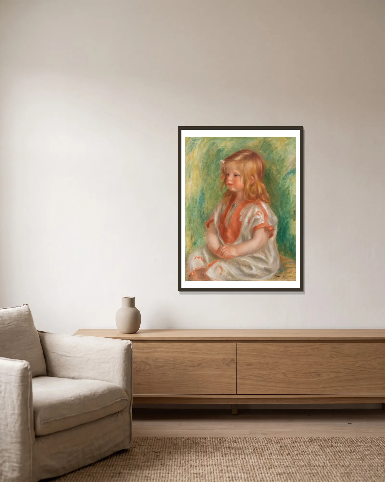 Claude Renoir av Pierre-Auguste Renoir inramad på en vägg