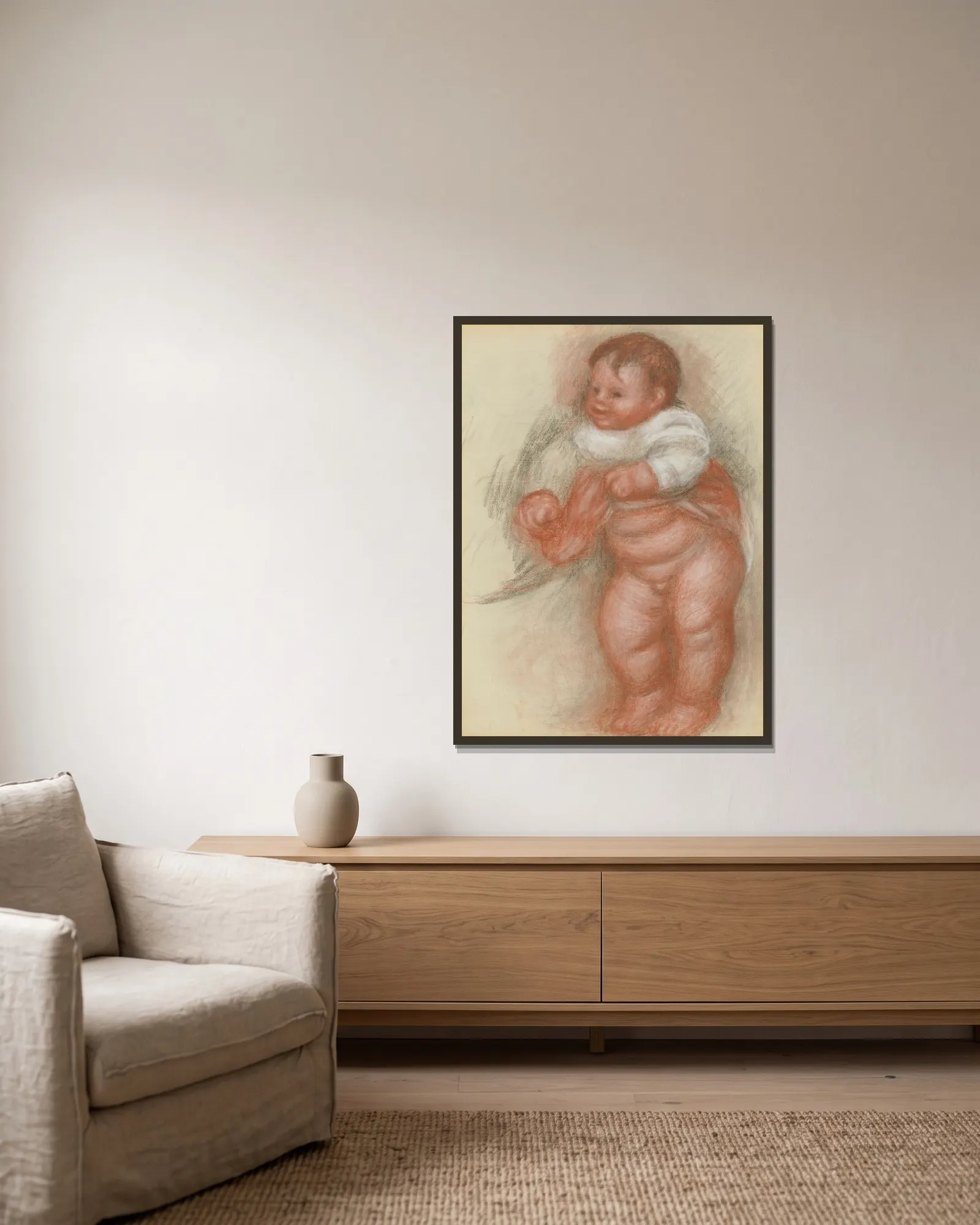Enfant Nu Debout av Pierre-Auguste Renoir inramad på en vägg