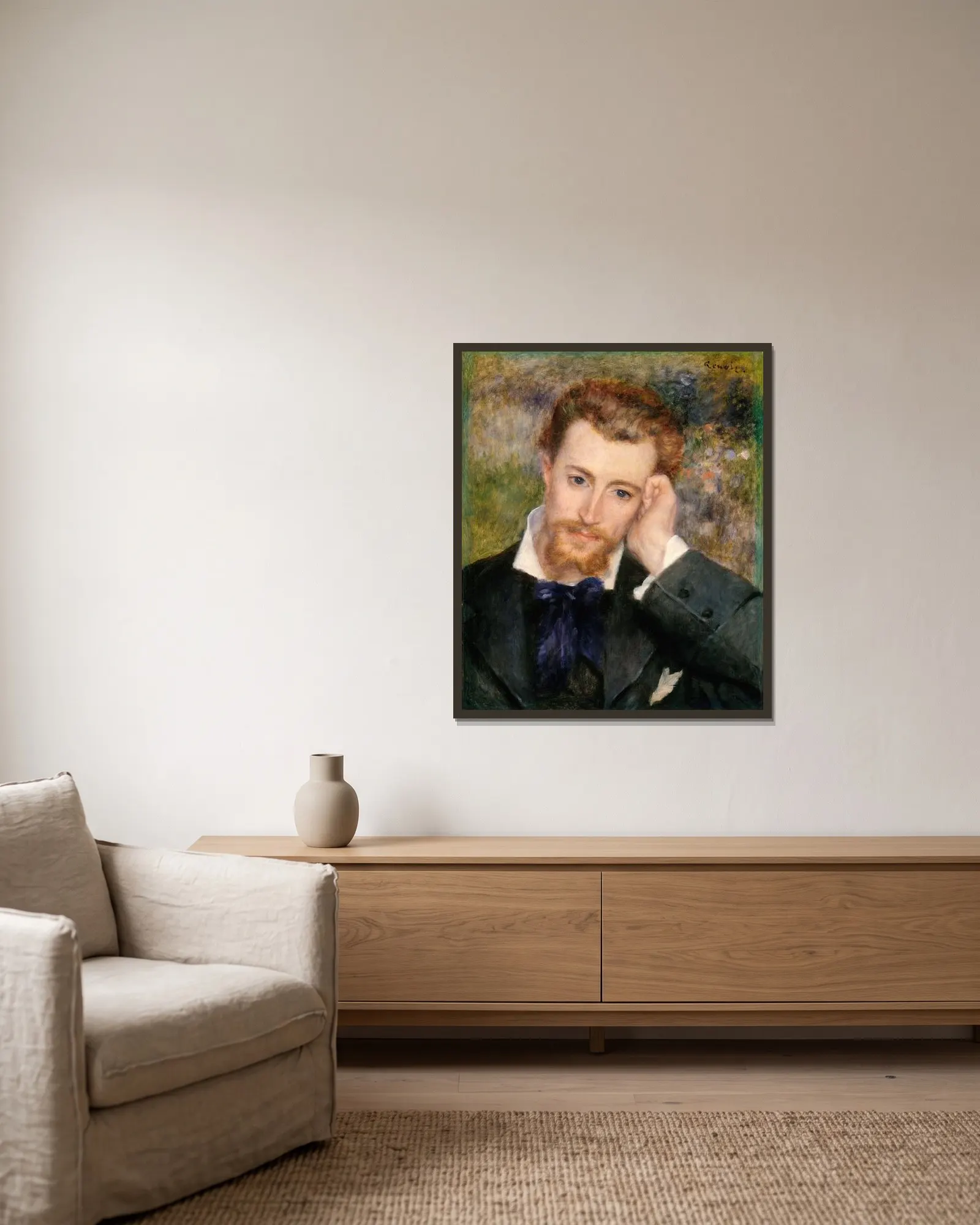 Eugène Murer (Hyacinthe-Eugène Meunier, 1841–1906) av Pierre-Auguste Renoir inramad på en vägg