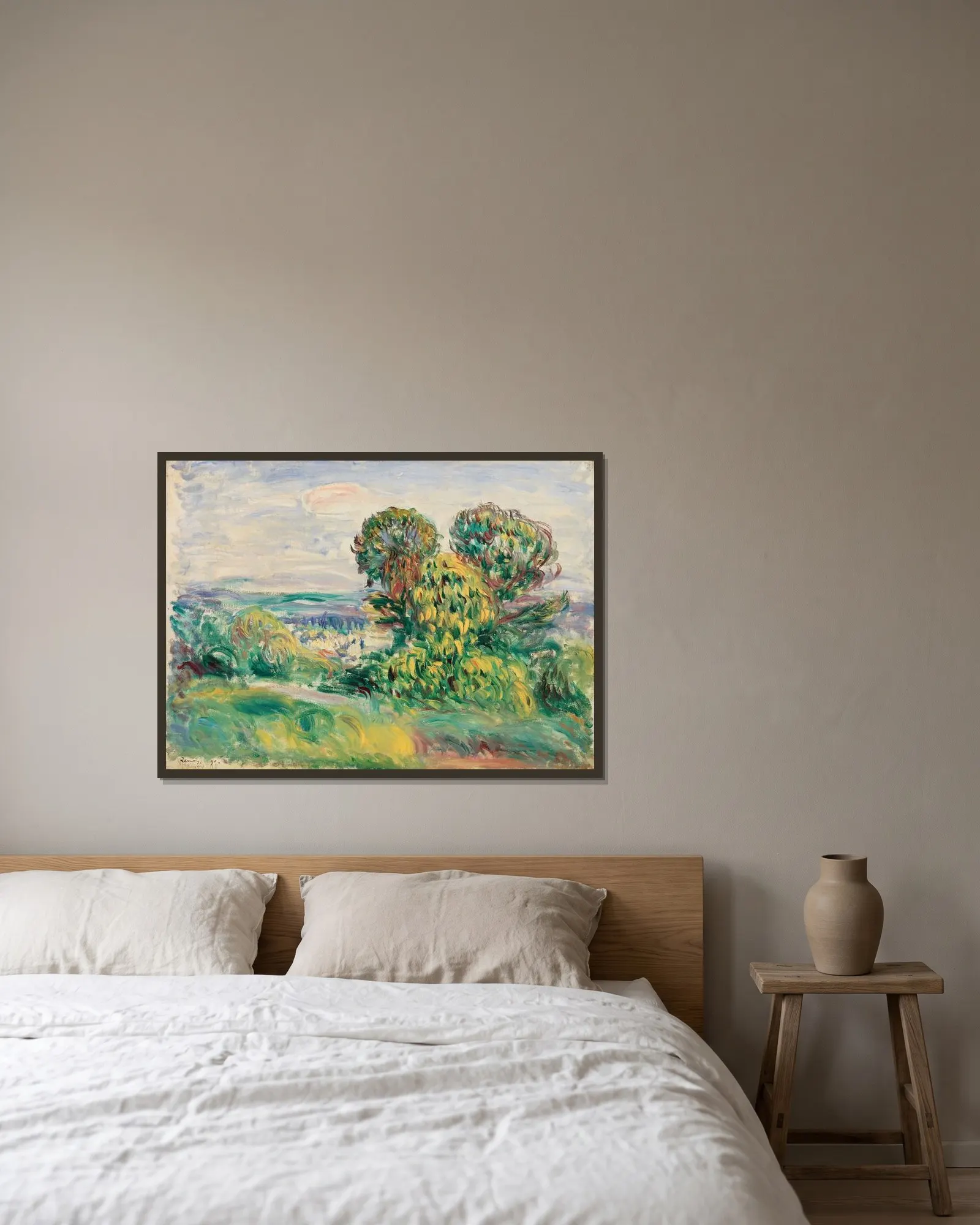 Landscape av Pierre-Auguste Renoir inramad på en vägg