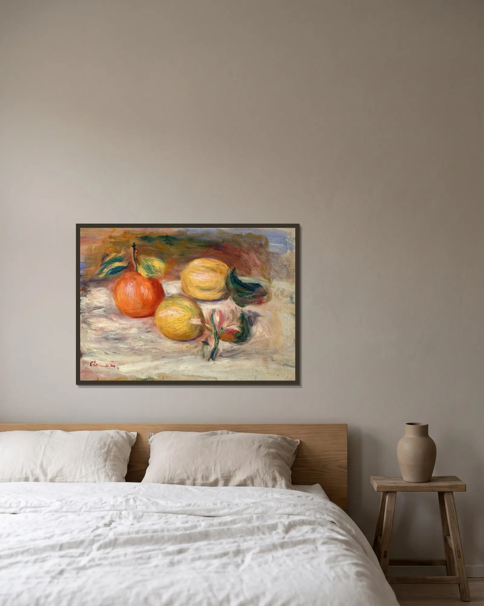 Lemons and Orange (Citrons et orange) av Pierre-Auguste Renoir inramad på en vägg