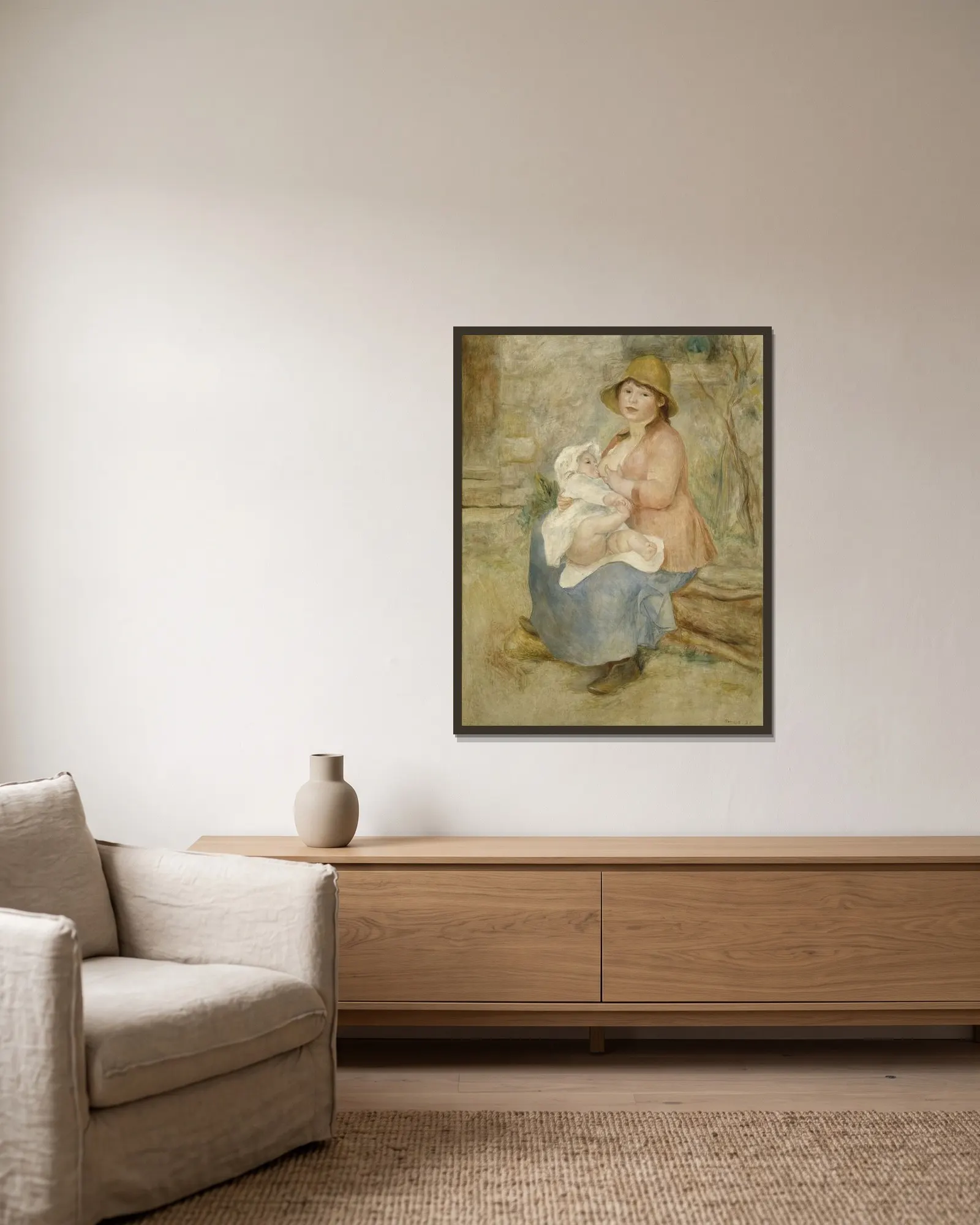 Maternity av Pierre-Auguste Renoir inramad på en vägg