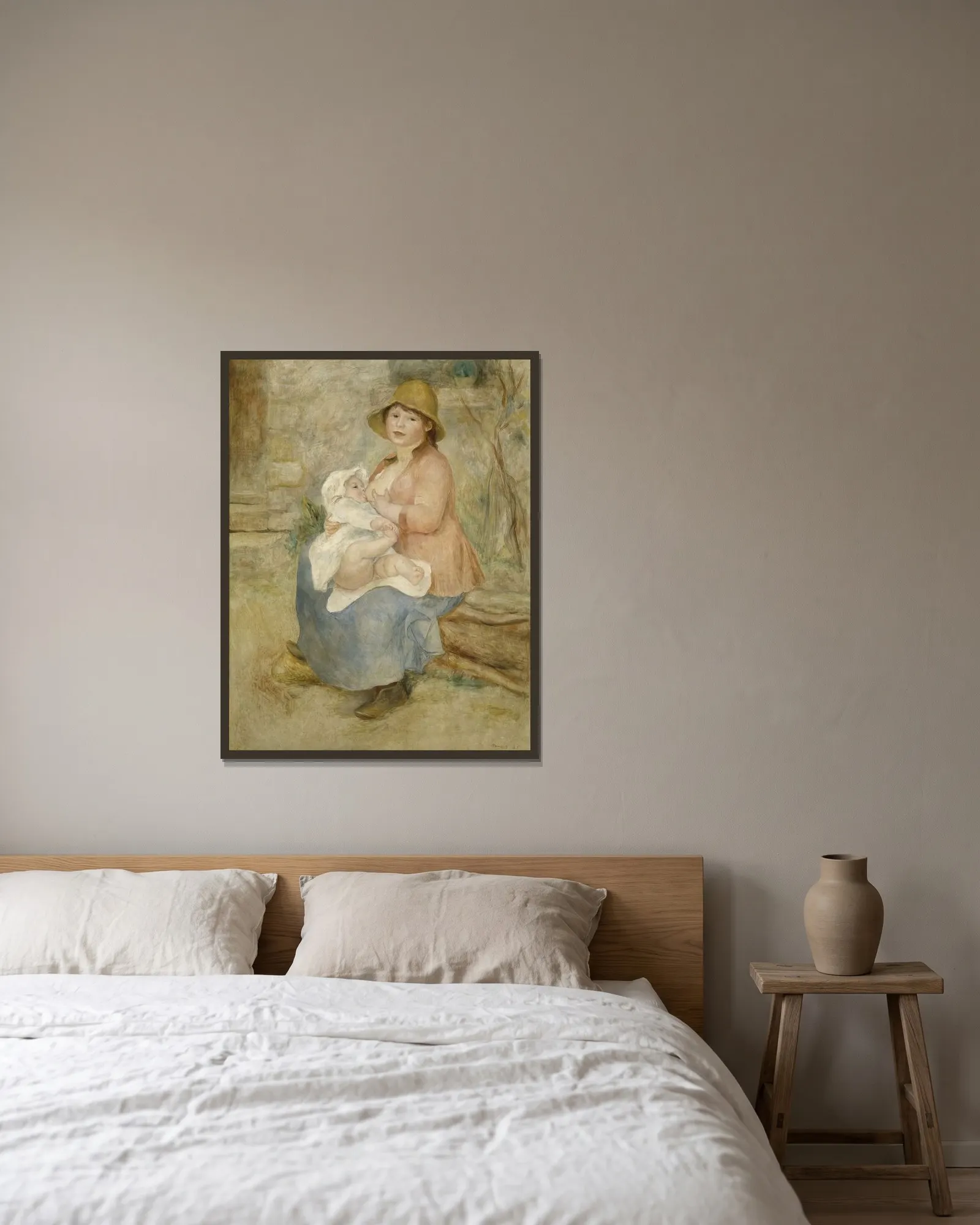 Maternity av Pierre-Auguste Renoir inramad på en vägg