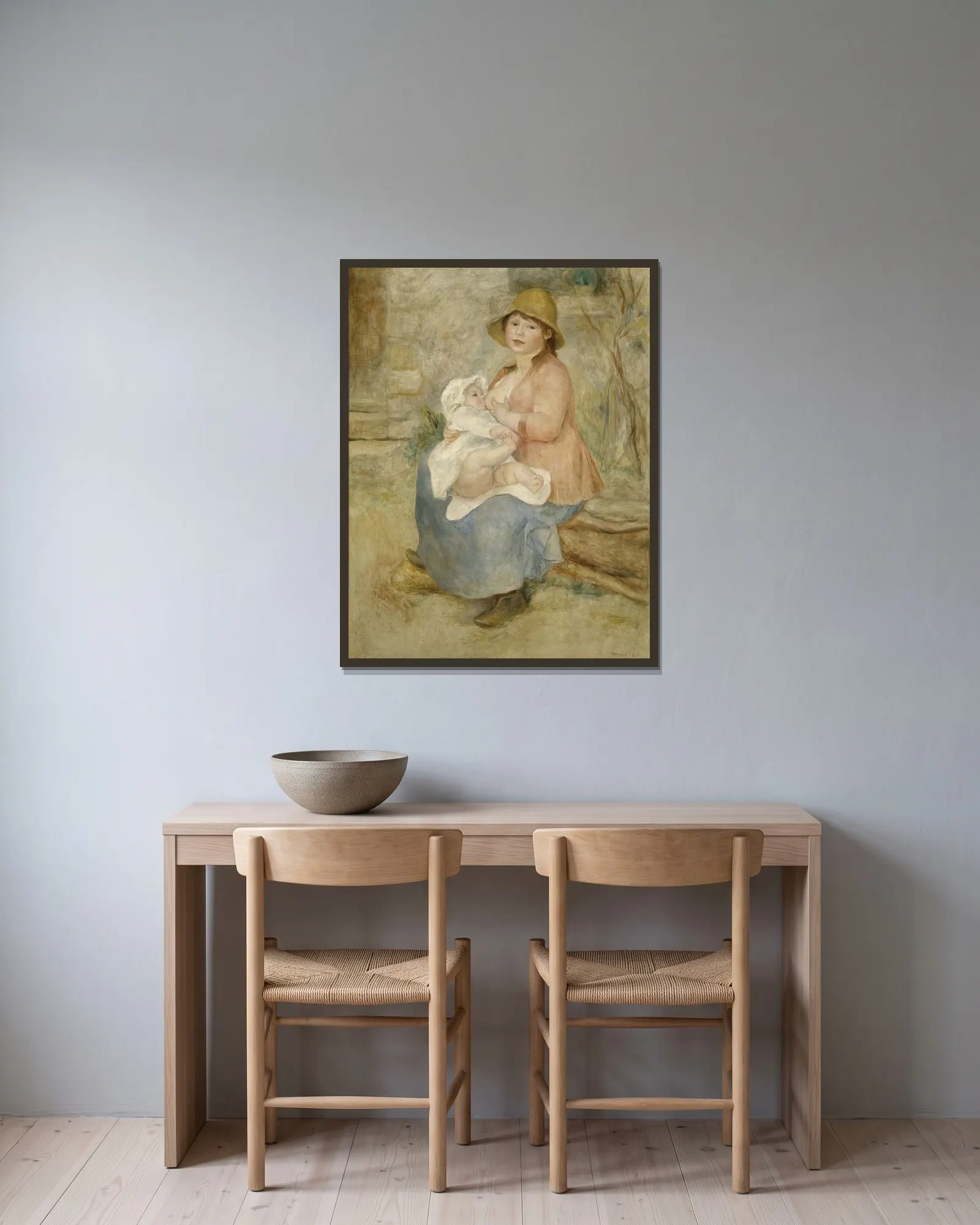 Maternity av Pierre-Auguste Renoir inramad på en vägg