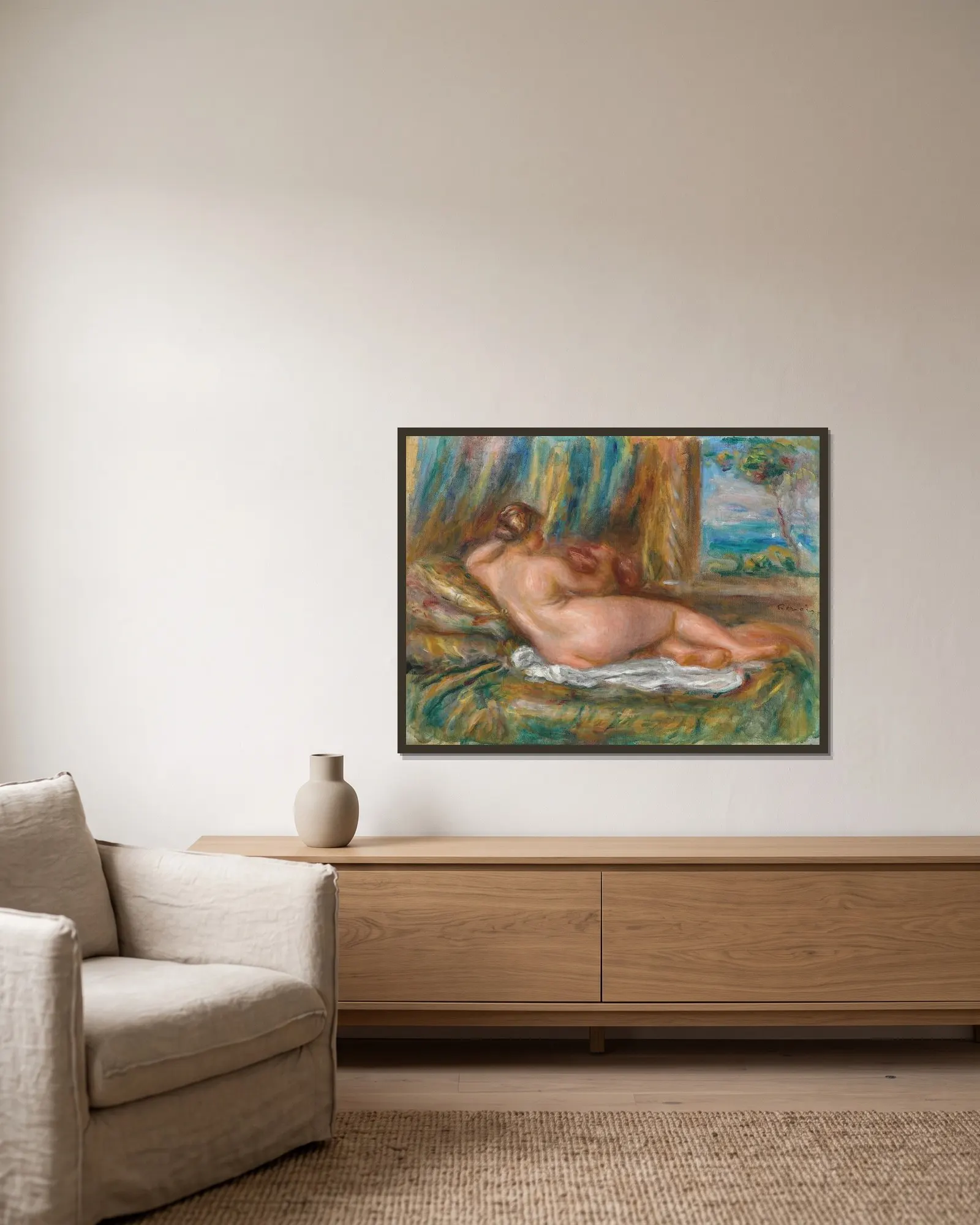 Nu couché (Odalisque couchée) av Pierre-Auguste Renoir inramad på en vägg