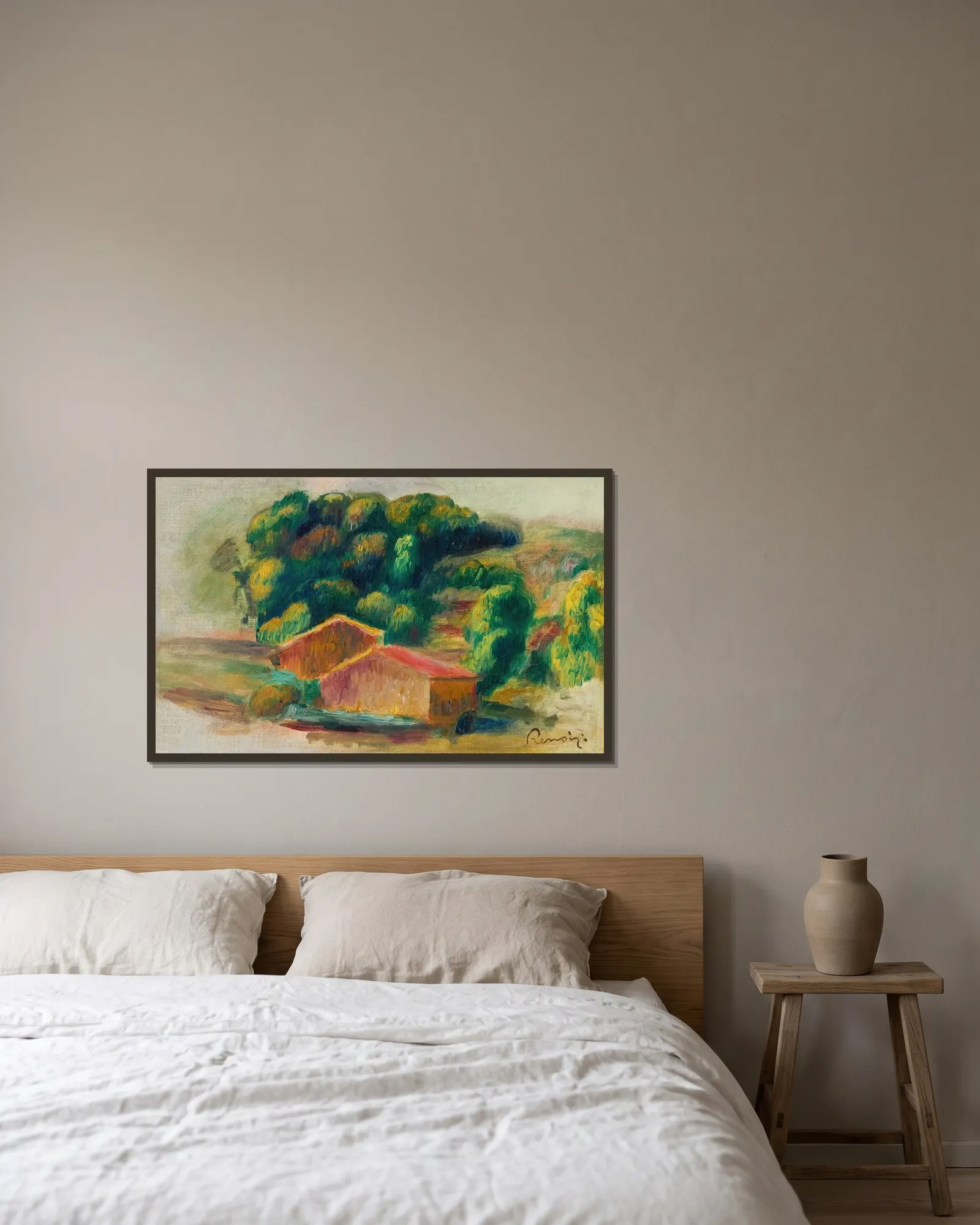 Paysage, Maisons av Pierre-Auguste Renoir inramad på en vägg