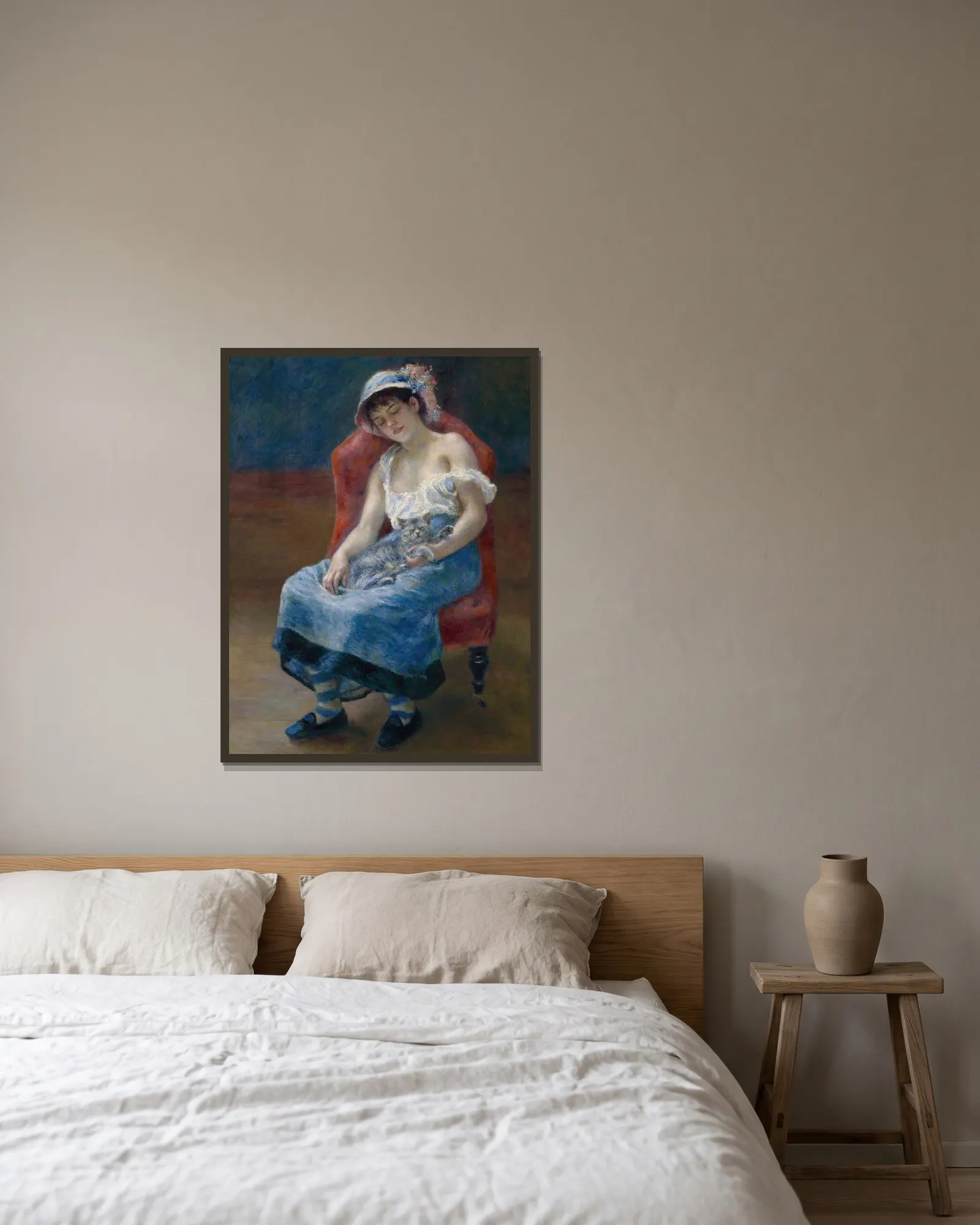 Sleeping Girl av Pierre-Auguste Renoir inramad på en vägg