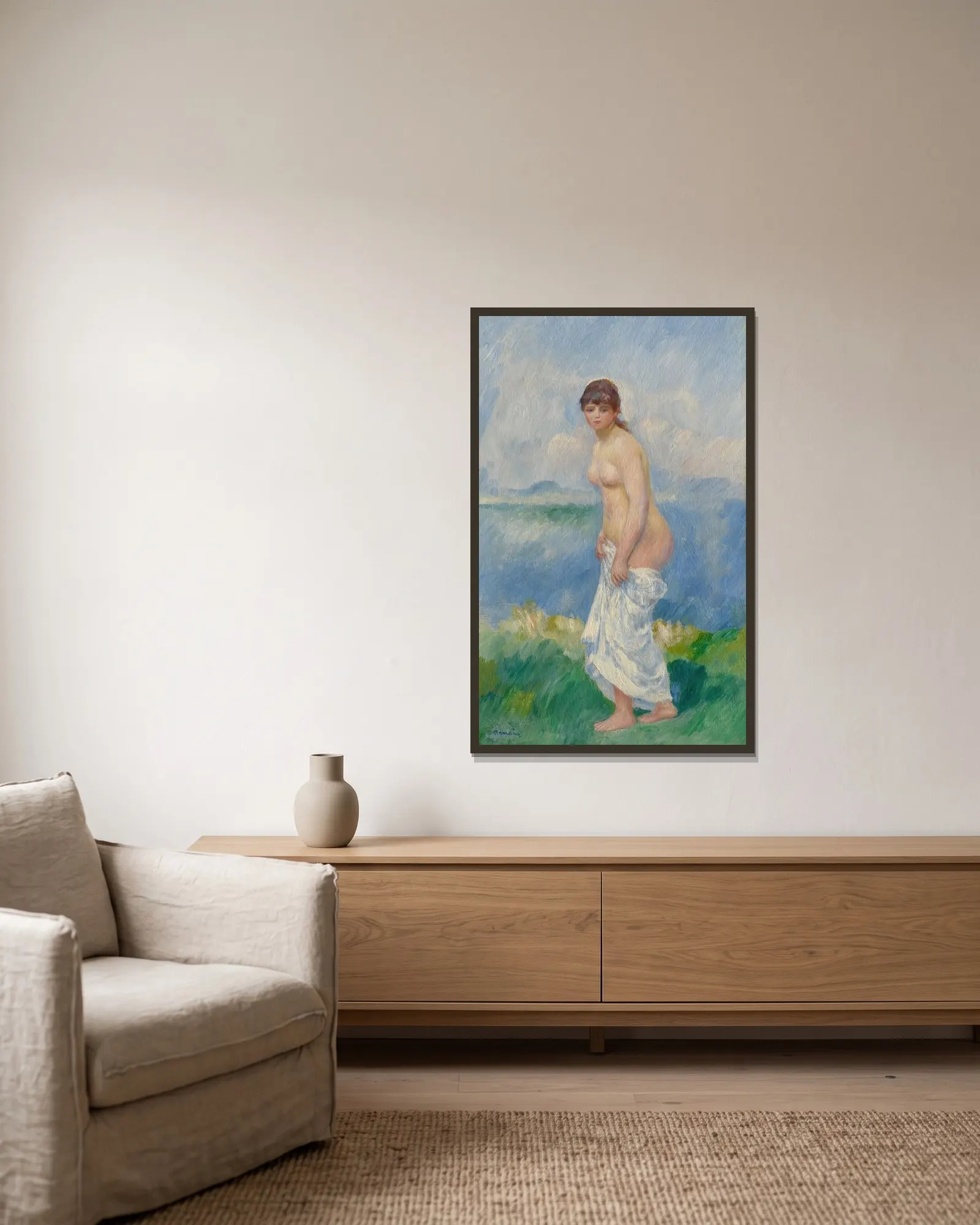 Standing Bather av Pierre-Auguste Renoir inramad på en vägg