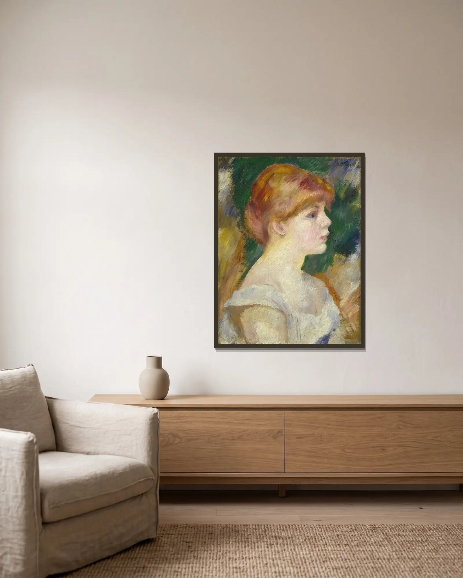 Suzanne Valadon av Pierre-Auguste Renoir inramad på en vägg