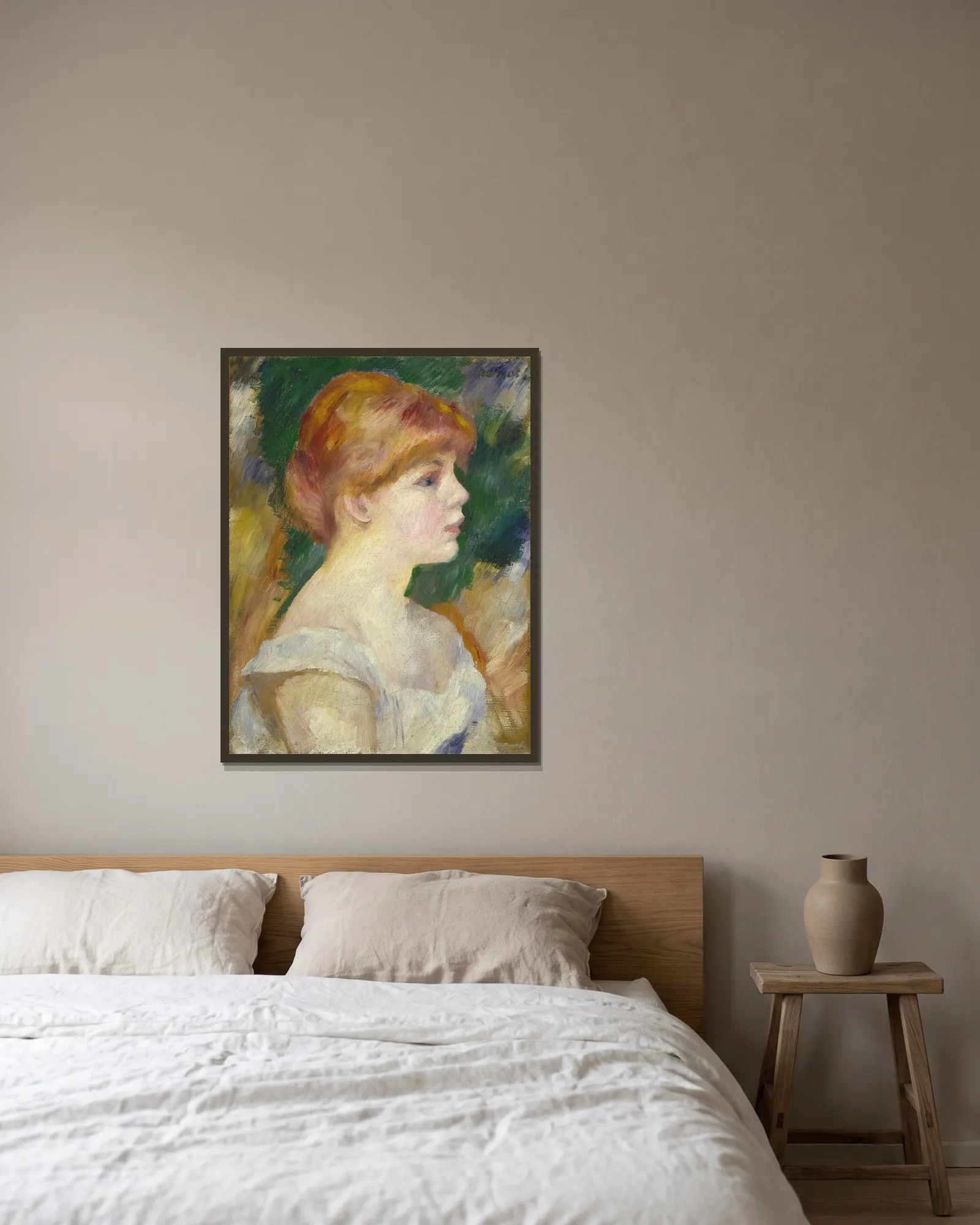 Suzanne Valadon av Pierre-Auguste Renoir inramad på en vägg