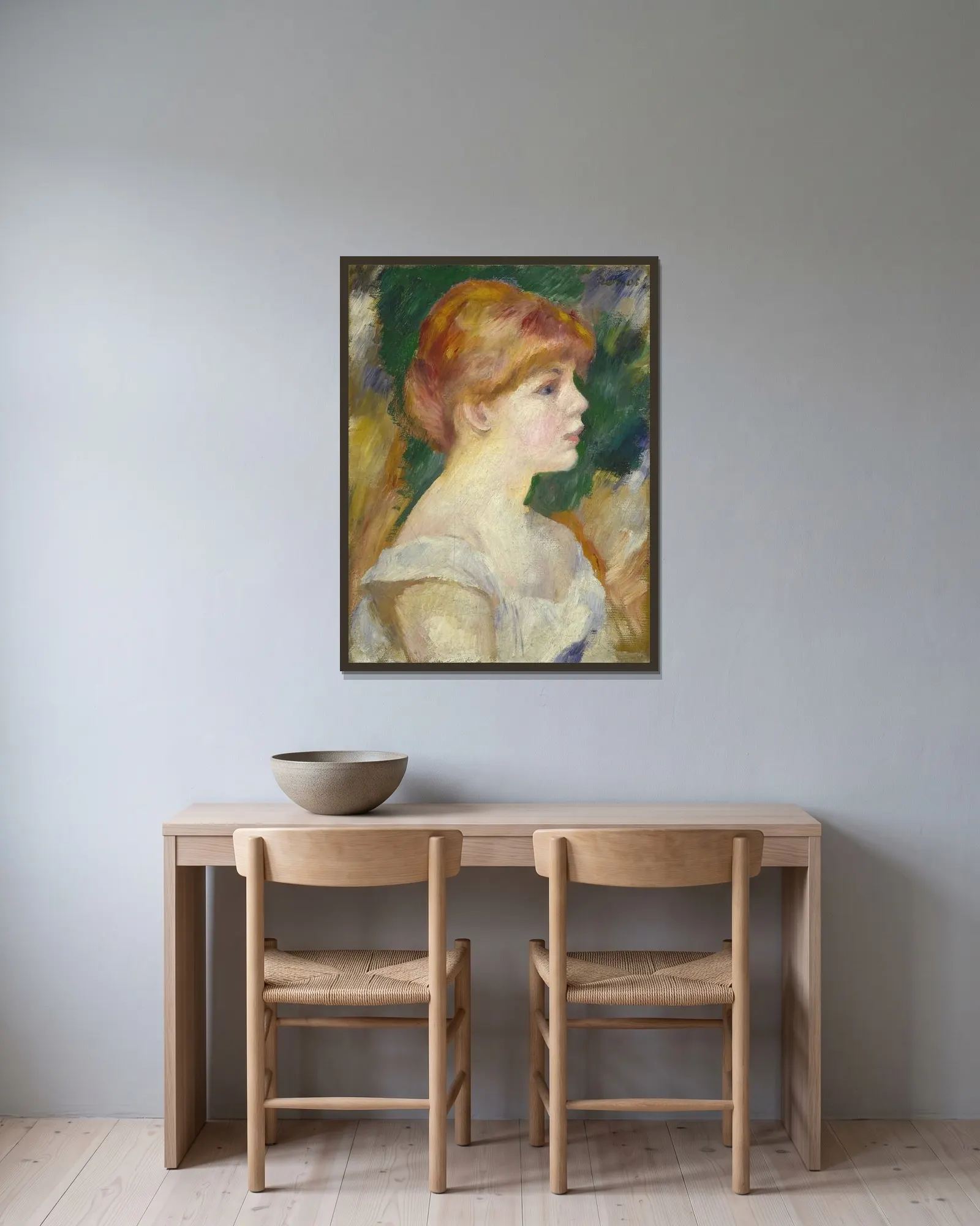 Suzanne Valadon av Pierre-Auguste Renoir inramad på en vägg