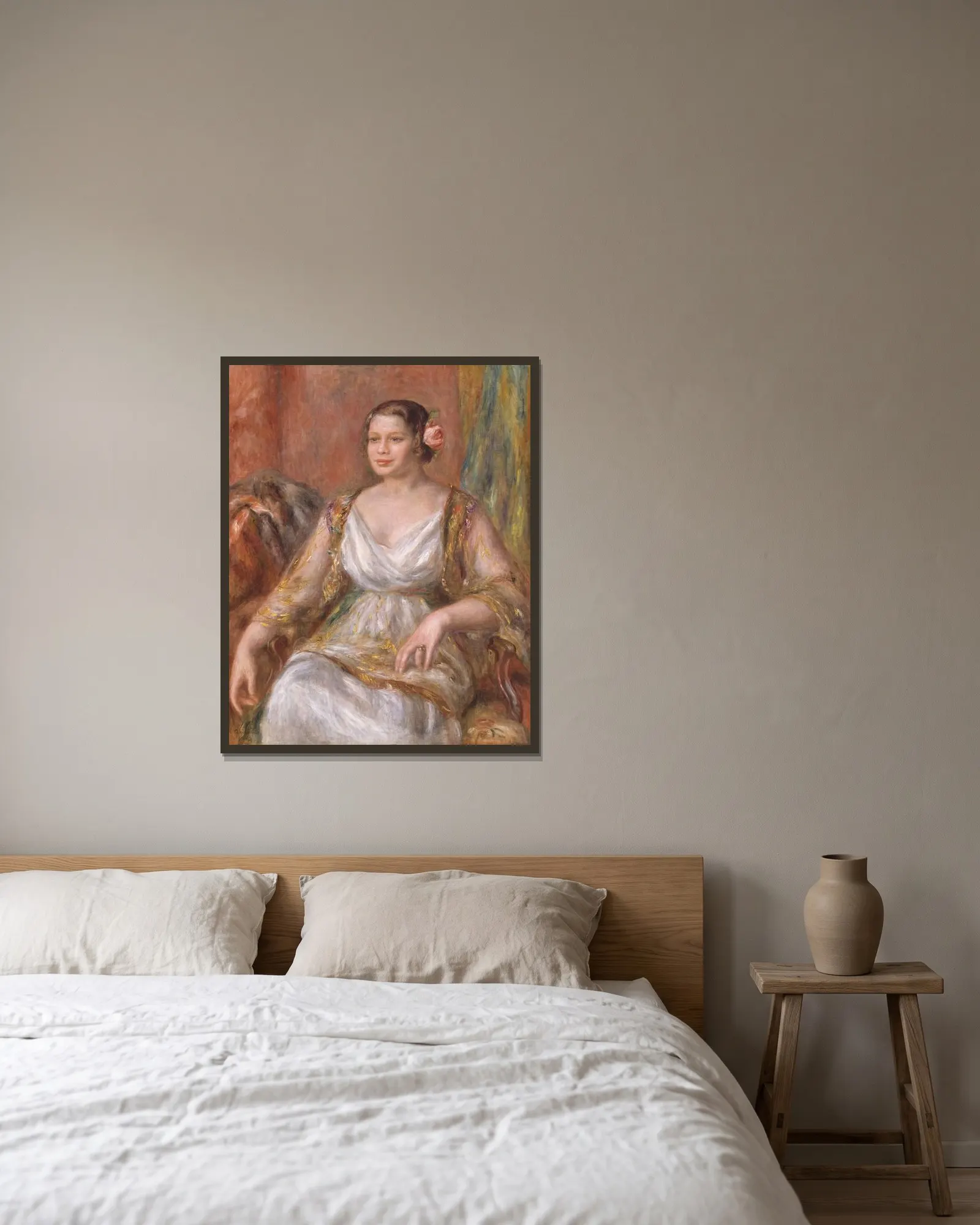 Tilla Durieux (Ottilie Godeffroy, 1880–1971) av Pierre-Auguste Renoir inramad på en vägg