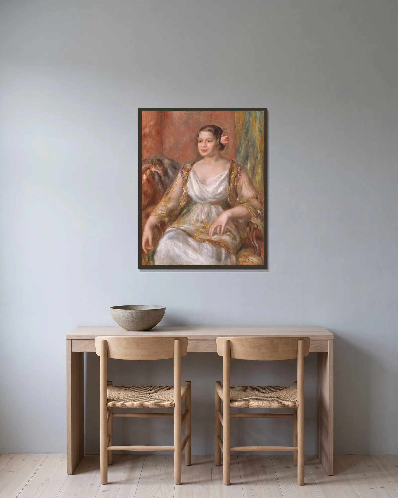 Tilla Durieux (Ottilie Godeffroy, 1880–1971) av Pierre-Auguste Renoir inramad på en vägg