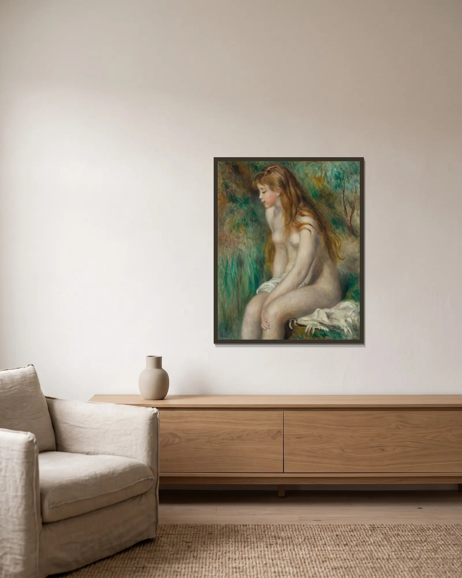 Young Girl Bathing av Pierre-Auguste Renoir inramad på en vägg