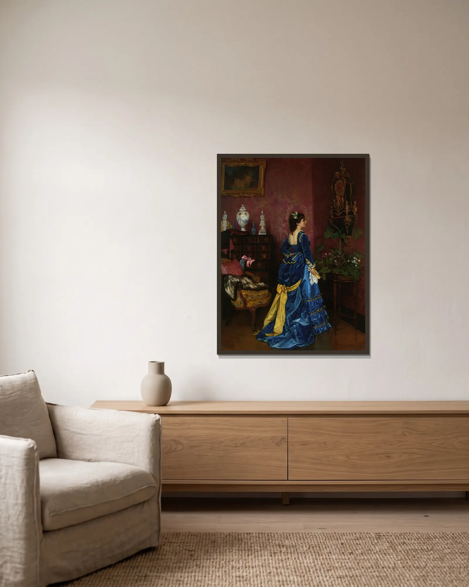 Le Robe Bleu av Auguste Toulmouche inramad på en vägg