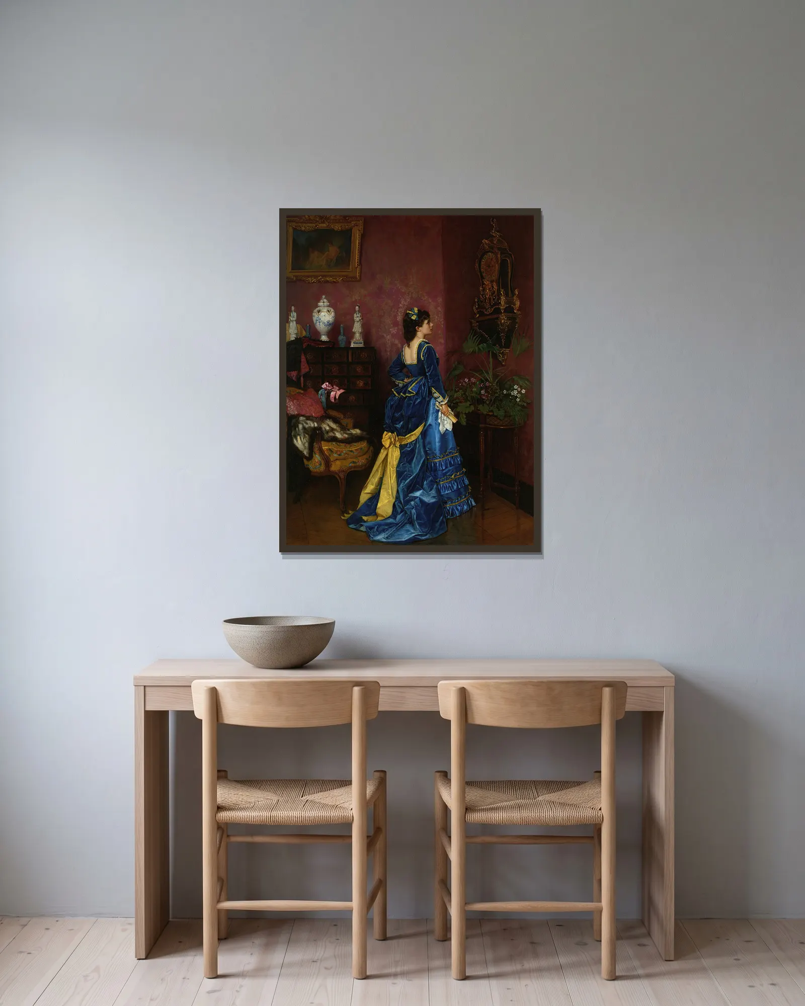 Le Robe Bleu av Auguste Toulmouche inramad på en vägg